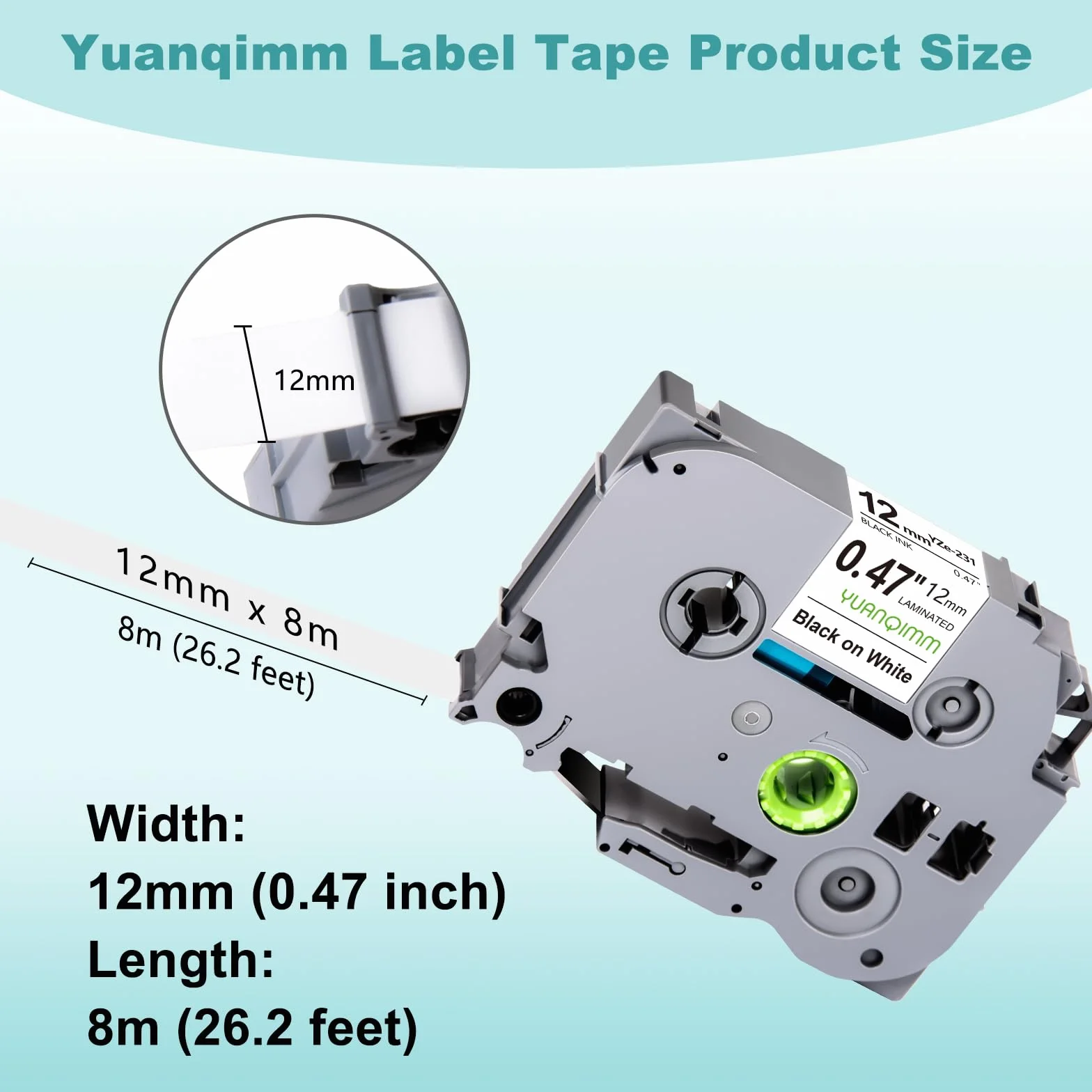 3x Yuanqimm Compatible Brother P-touch Label Tape 12mm for Brother TZe231 TZe-231 TZ231 TZ-231 Black on White Tape for Ptouch PT-D400 PT-H100LB PT-H105 PT-D200 PT-1000 PT-H110 PT-H101 PT-H107B PT-D210