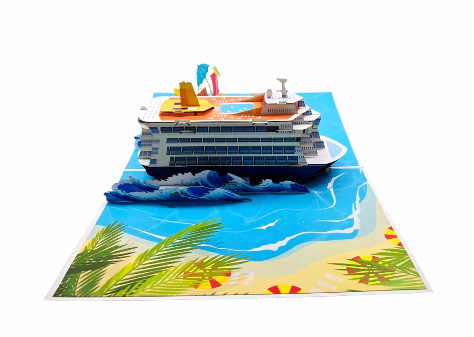 Pop-Up Kartka z życzeniami statek wycieczkowy 3D – kartka wakacyjna z kopertą – ręcznie robiona kartka składana z motywem statku – 30 x 20 x 8 cm – morska karta podarunkowa na podróż, urodziny