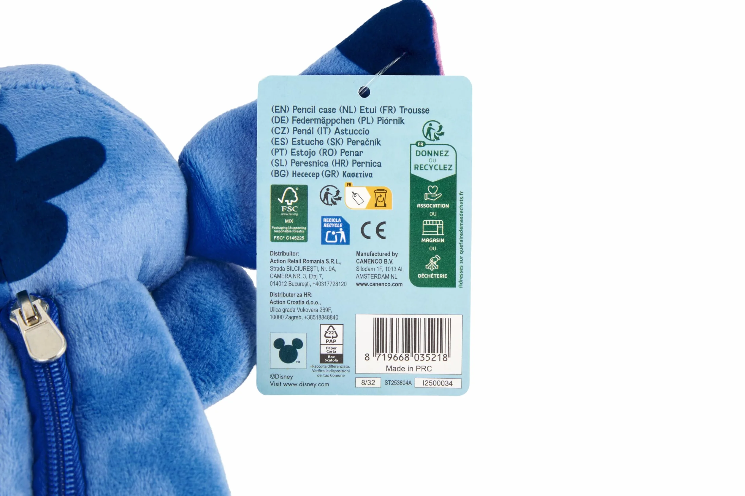 Disney Stitchpiórnik | pluszowy piórnik dla dzieci | miękki z zamkiem błyskawicznym | zabawne pudełko na długopisy | dla dziewcząt i chłopców | ok. 24 cm