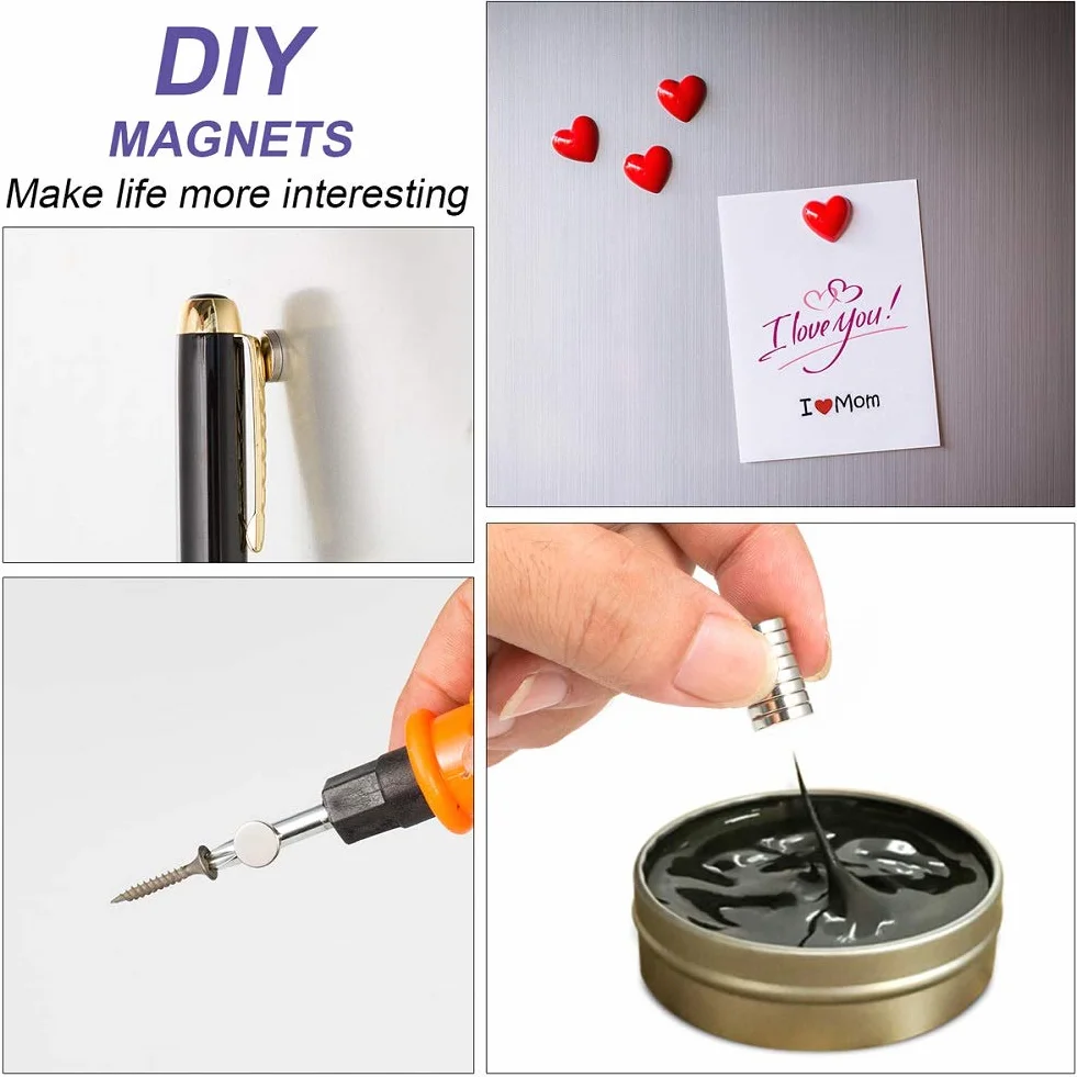 BTLIN Magnesy Neodymowe Mini, Małe Mocne Okrągłe Magnesy do Lodówki, Tablicy Magnetycznej, Biura, DIY 6x2 mm 100sztuk