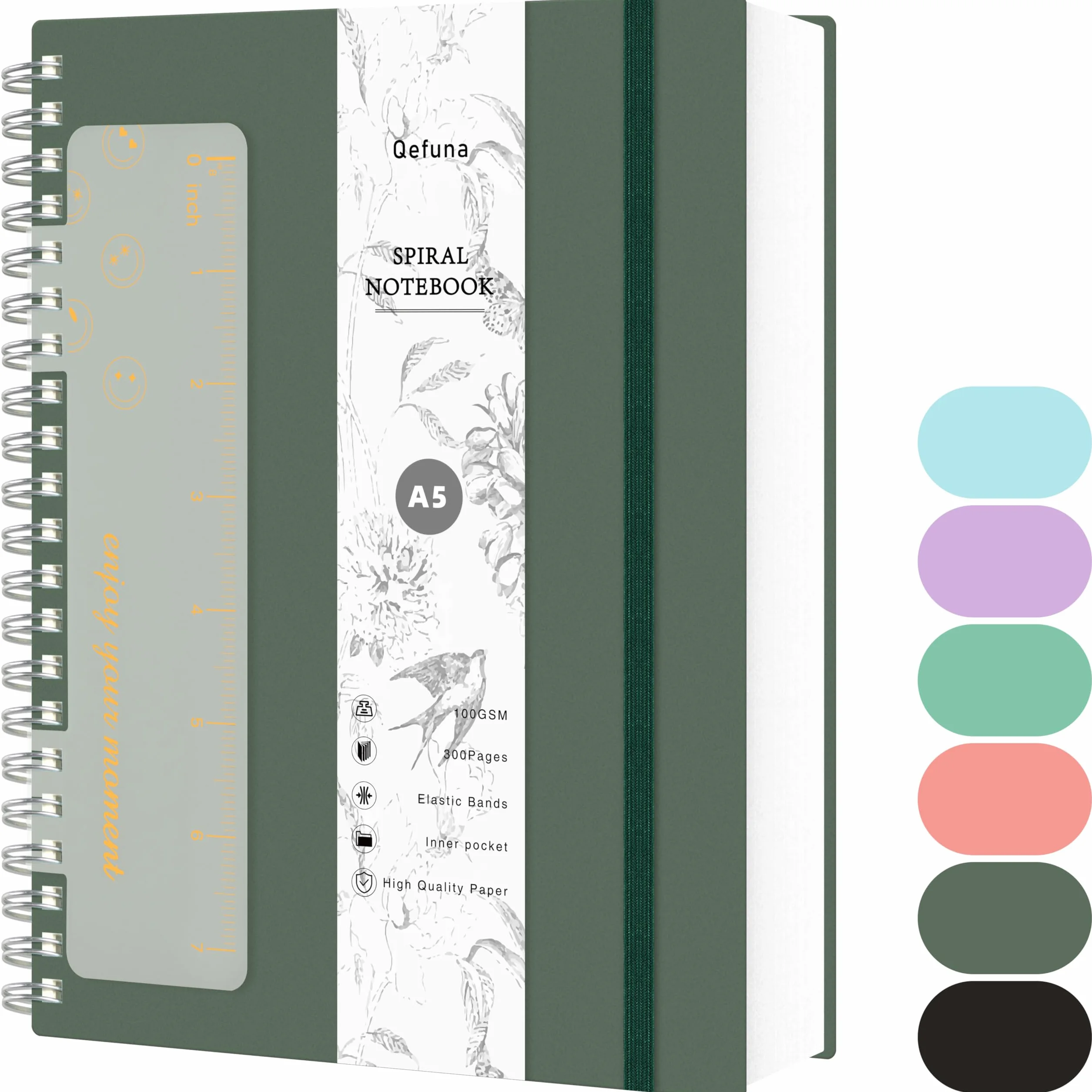 Notebook A5 kropkowane Bullet Dot Journal 300 stron 100 g/m² spiralna twarda okładka Zielony