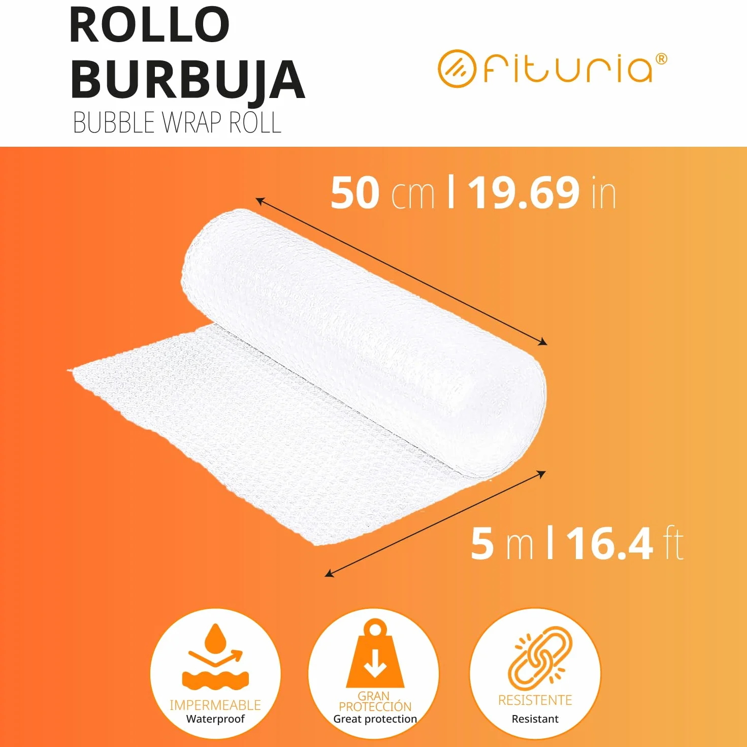 OFITURIA Papier bąbelkowy do pakowania 50 cm x 5 m przezroczysty elastyczny