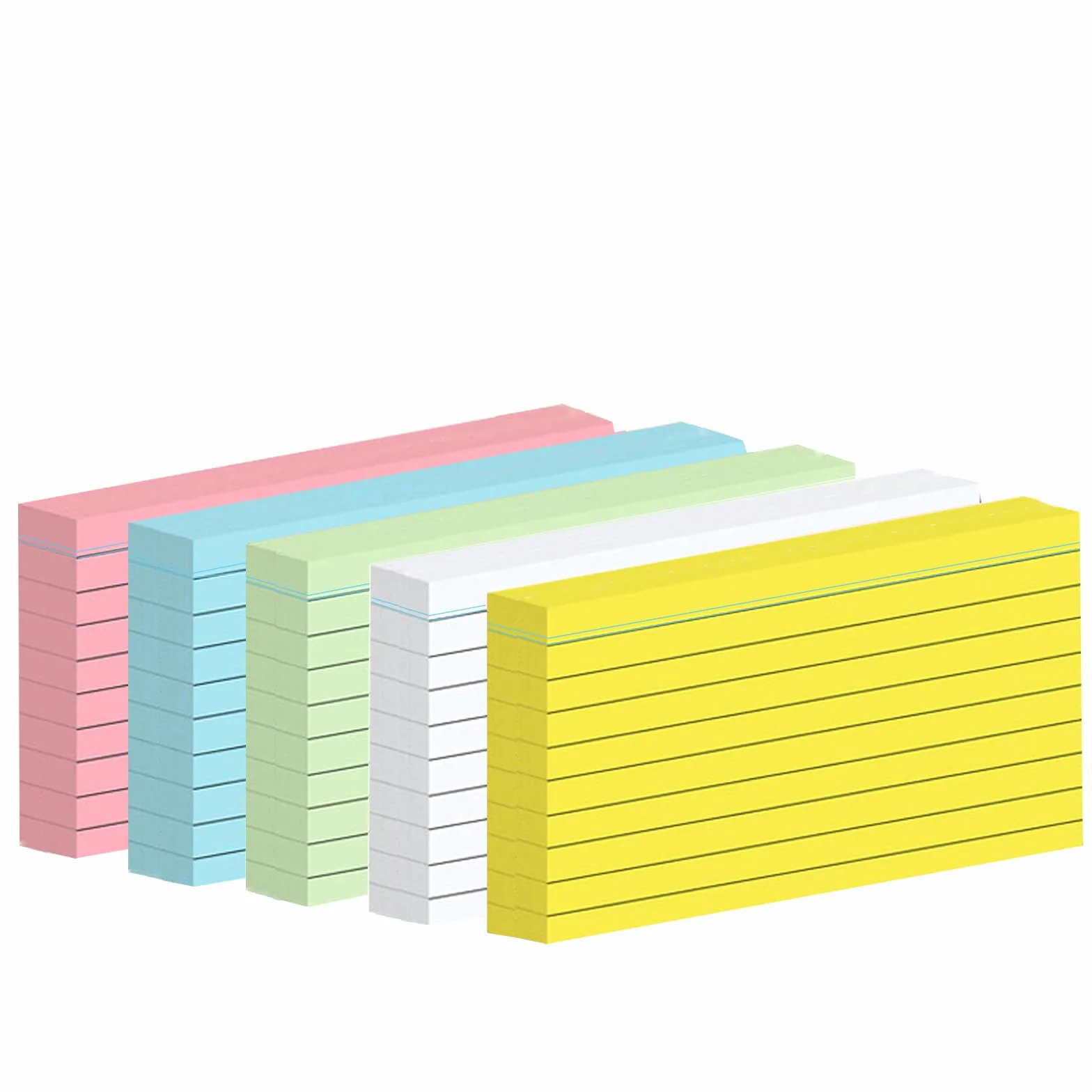 Fhlbestyu kartka kartoteczna A7, 500 sztuk, 7,4 x 10,5 cm Kartka kartoteczna w linie do znaczenia, przepisów, pozostawiania wiadomości, nauki słówek w podróży (5 kolorów w opakowaniu)