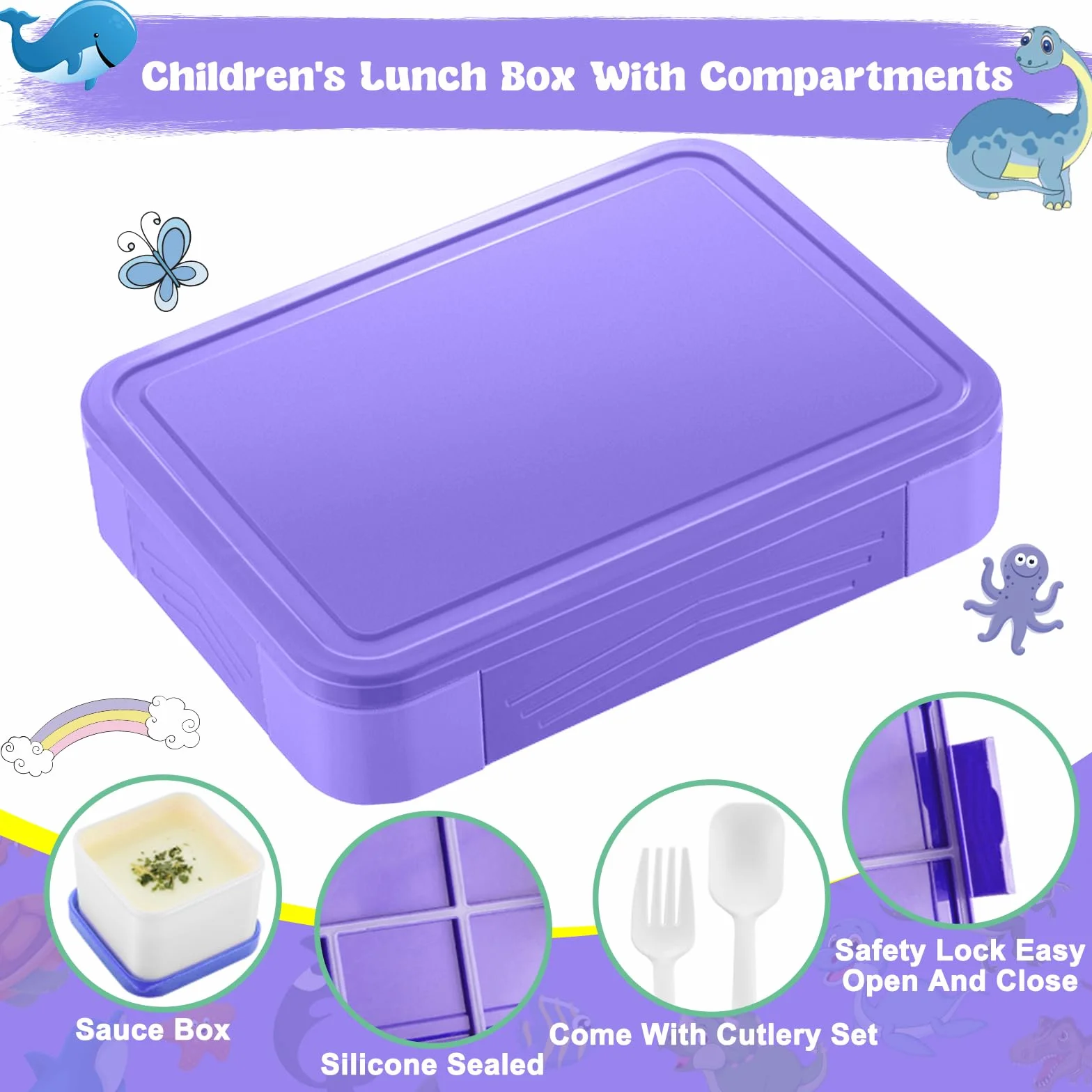 PUWOWYE Pudełko na lunch, pudełko na lunch ze sztućcami, 1330 ml dla dorosłych dla dzieci, pudełko bento z 5 przegródkami, pojemnik na lunch do kuchenki mikrofalowej, do pracy na piknik biurowy, bez