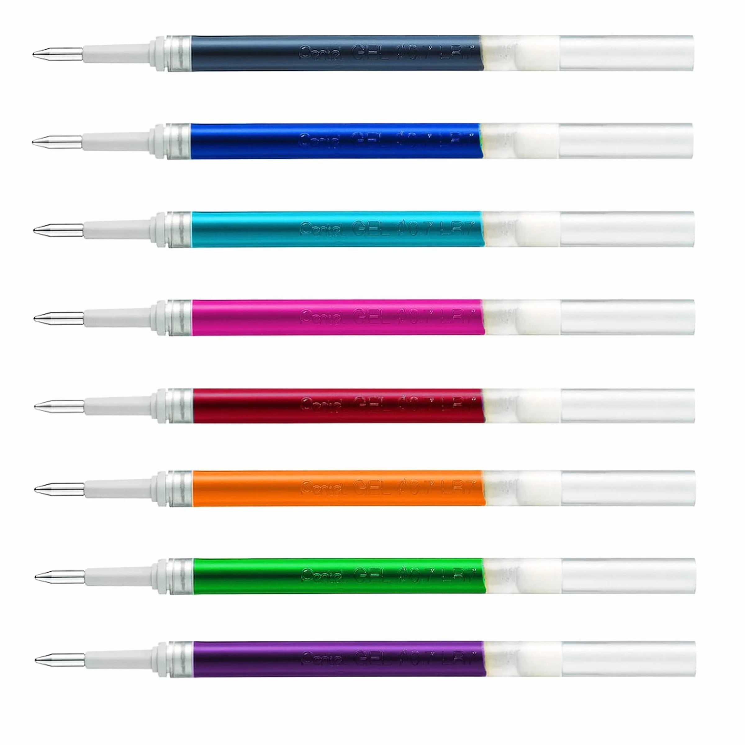 Pentel Energel 0,7 mm wymienna metalowa końcówka LR7 - BL77/BL57/BL37 - opakowanie 8 kolorów - czarny, niebieski, czerwony, zielony, pomarańczowy, różowy, błękitny, fioletowy