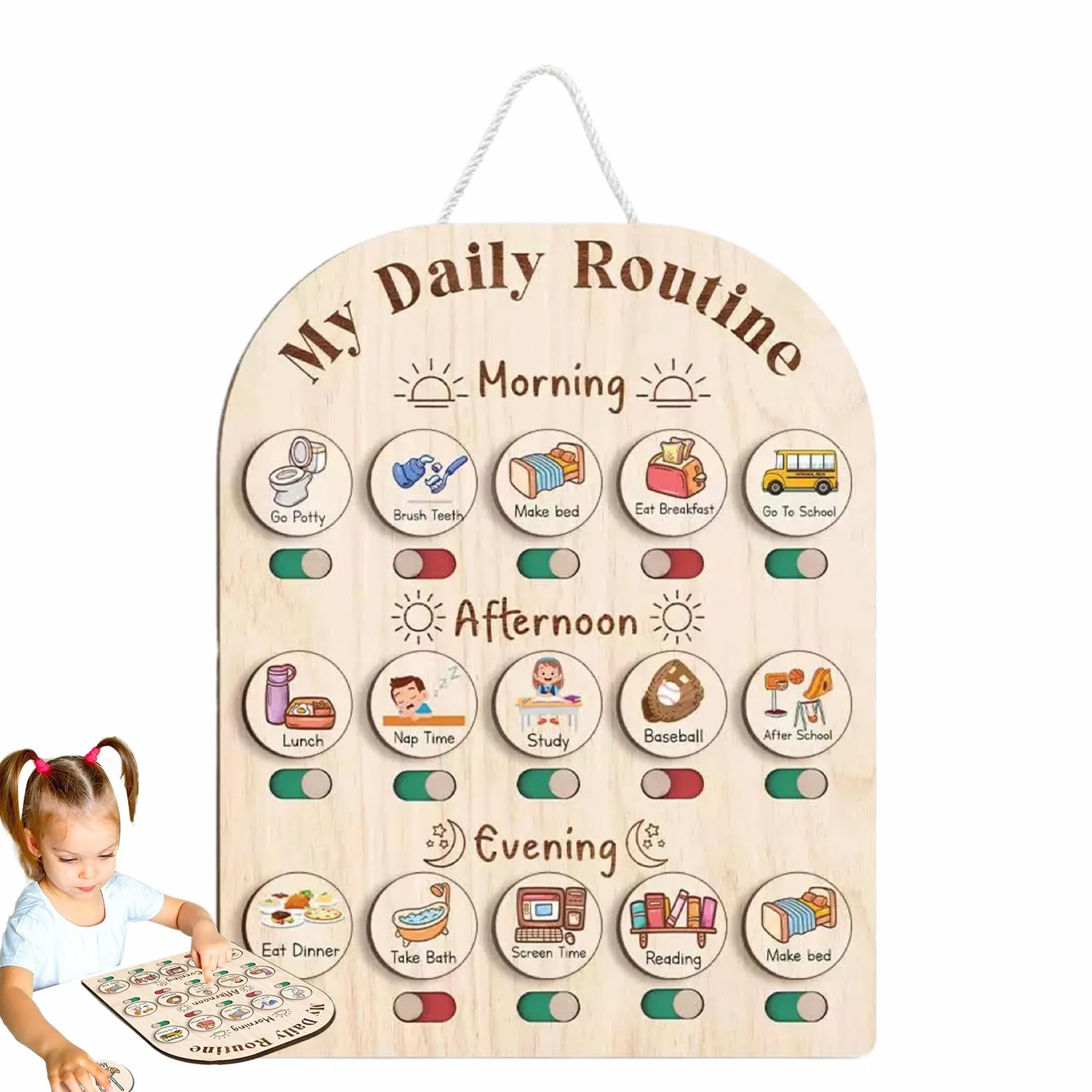 Kids Daily Routine Chart, Wooden Visual Planner Board, Educational Morning Bedtime Organizer for, Preschool Learning Toy, Home Schooling Aid, Classroom Supplies Childhood