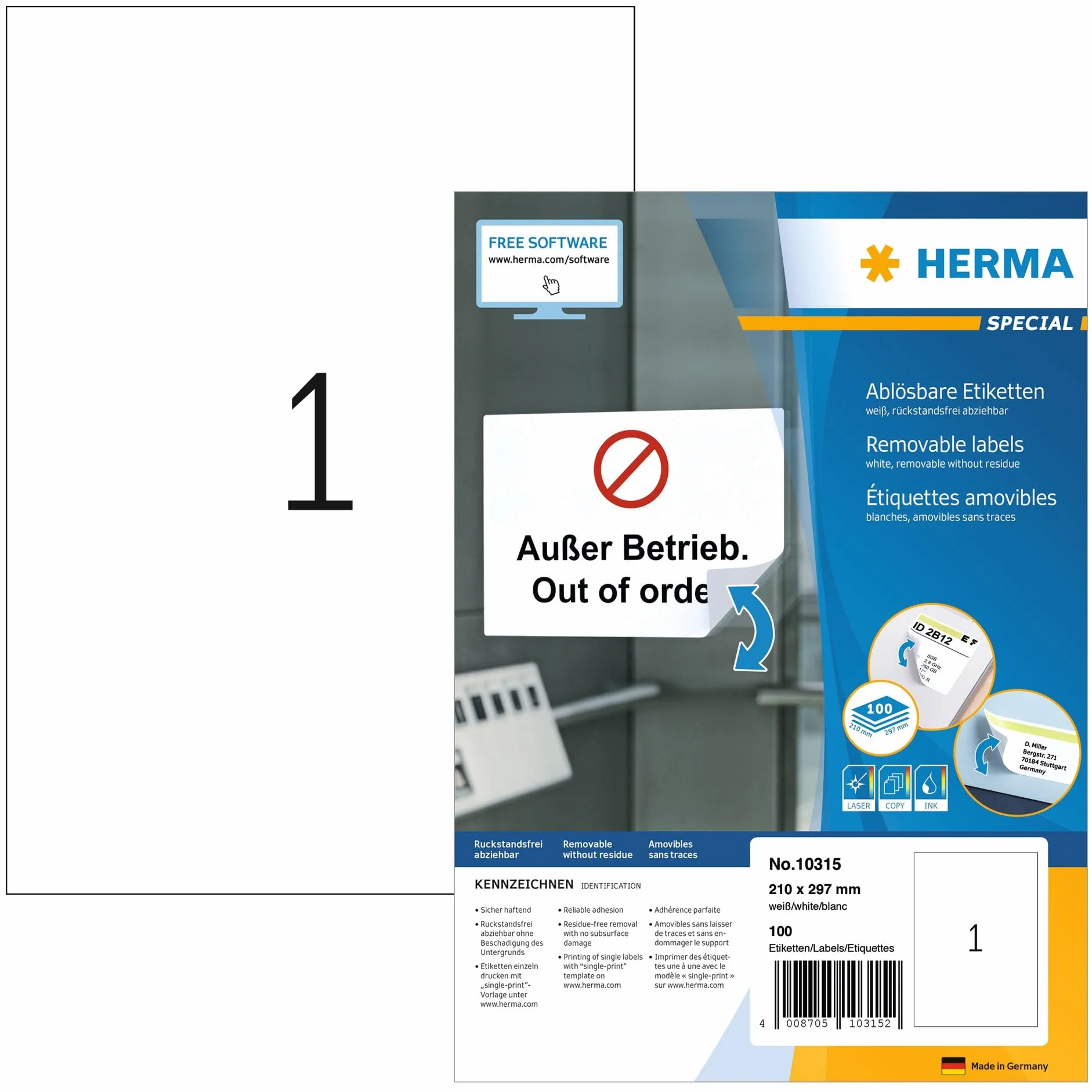 HERMA etykiety samoprzylepne usuwalne A4 210x297 mm 100 sztuk