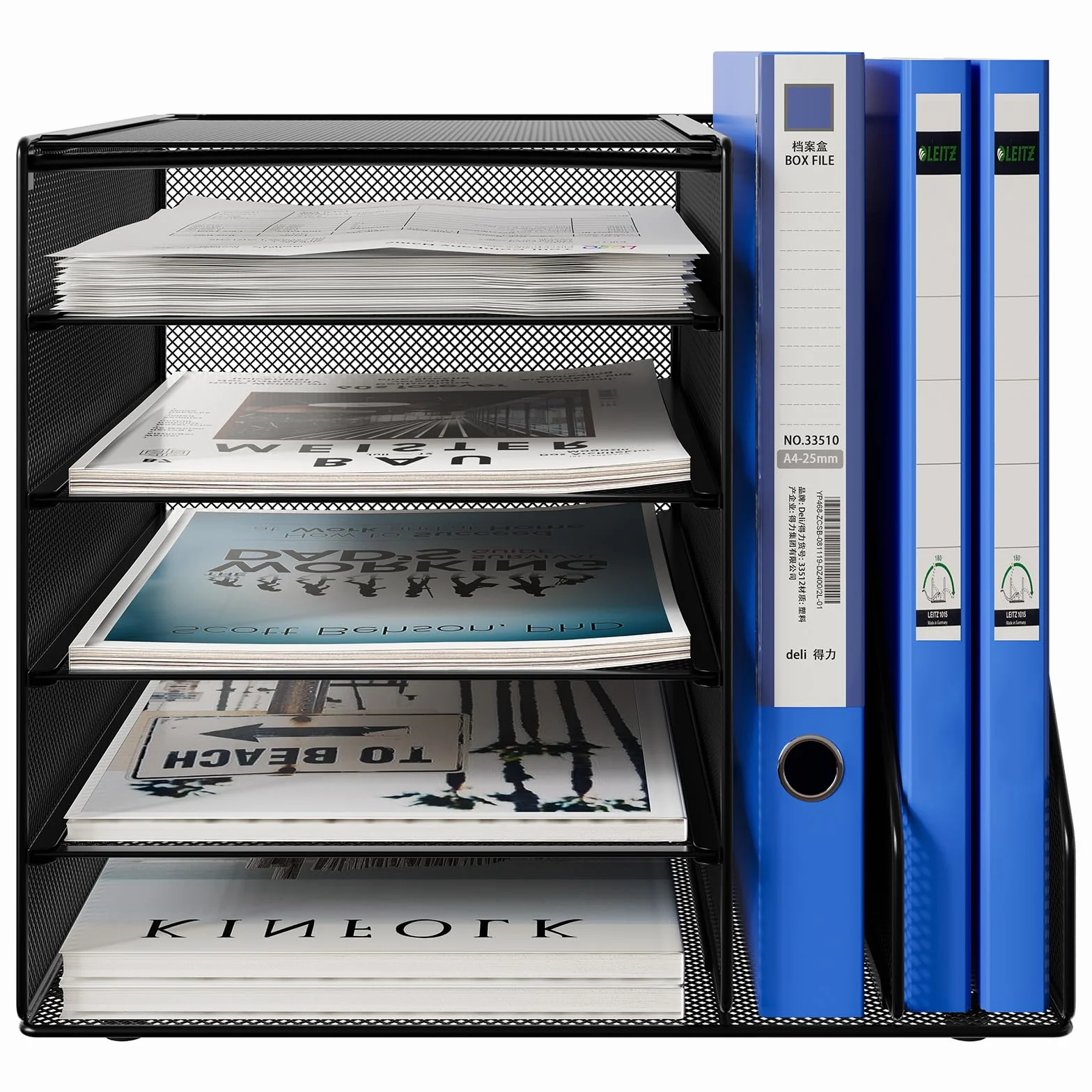EasyPAG Organizer na Biurko A4 7 Przedziały Metal Siatka,Taca na Czasopisma,Półka na Listy,Półki na foldery,Stojak na Dokumenty do Domu & Biura,Czarny