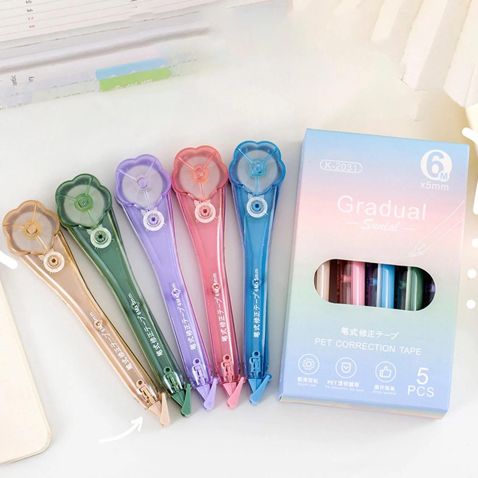 Correction Tape Pen - 5 Pieces Flower Shape | Quick-Drying Stationery, School Supplies for Students, Teachers, Writers, Journalists, Accountants, Homework, Journaling, Crafting