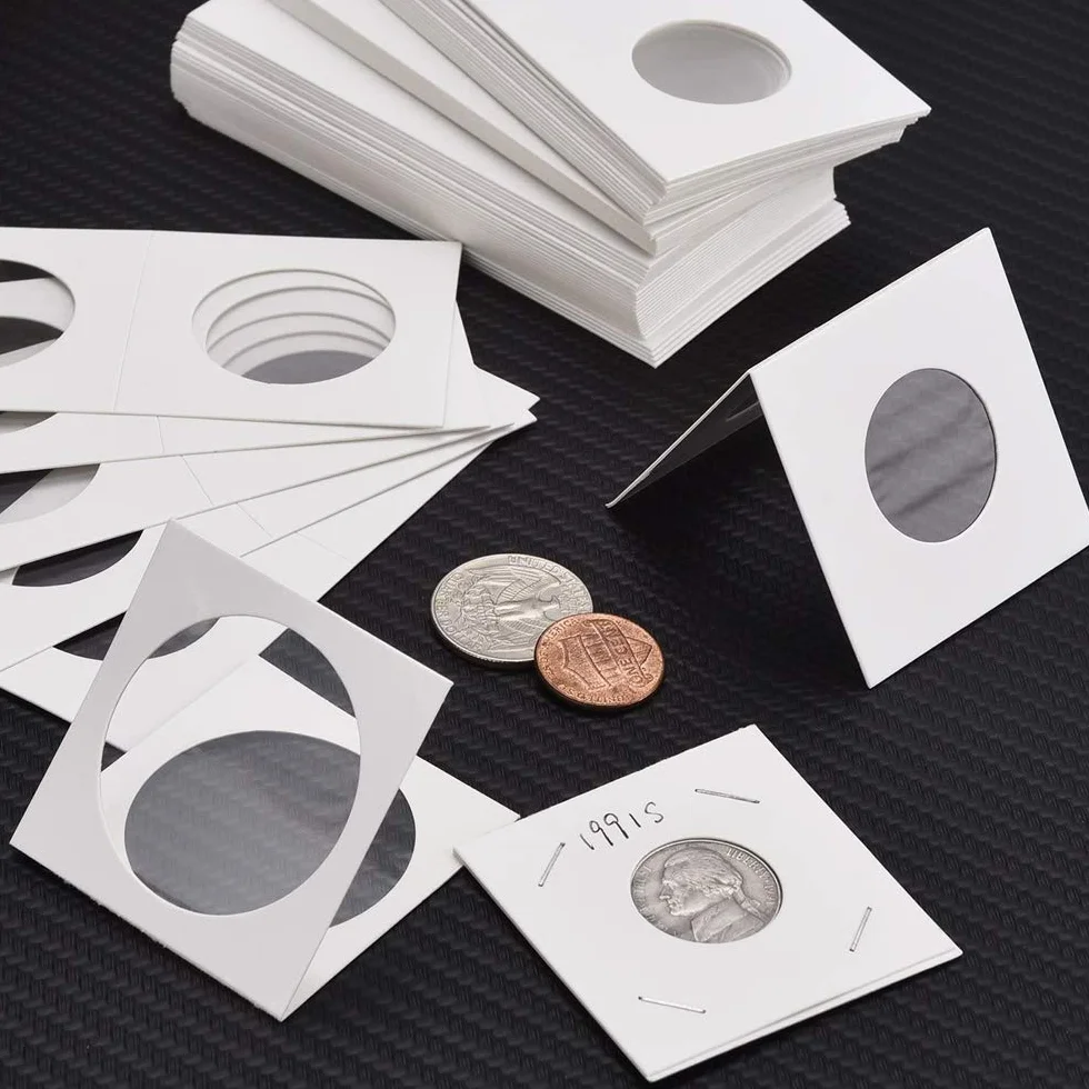 Pudełko na monety, 100 sztuk, biały karton, Coin Flip Flip, duży asortyment do kolekcjonowania monet, 2 rozmiary 25 mm, 31,5 mm