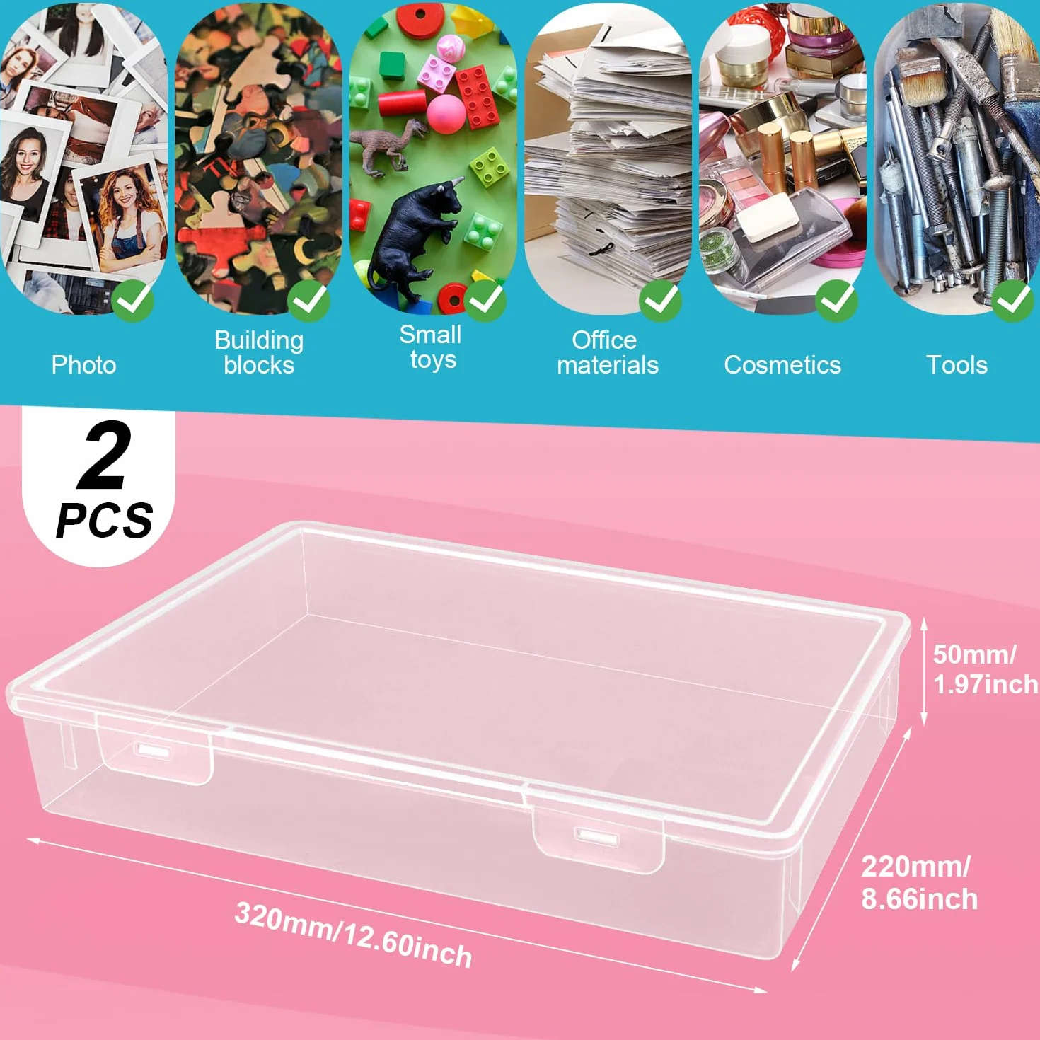 Przezroczyste pudełko na dokumenty A4 2 szt. Plastikowy stojak na dokumenty Prostokąt Układany z zatrzaskową pokrywką do przechowywania książek Papier do scrapbookingu czasopisma 32 x 22,5 x 5 cm