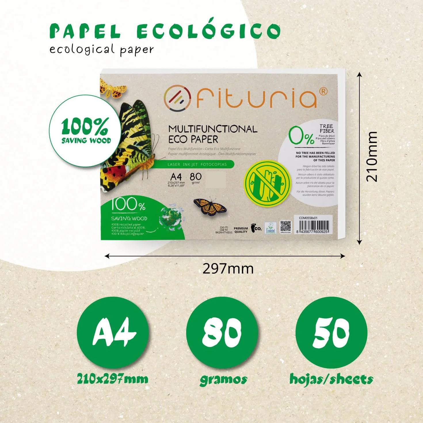 Papier z recyklingu A4 80g 50 arkuszy DIN A4 naturalny kolor do drukarek laserowych i atramentowych Ofituria