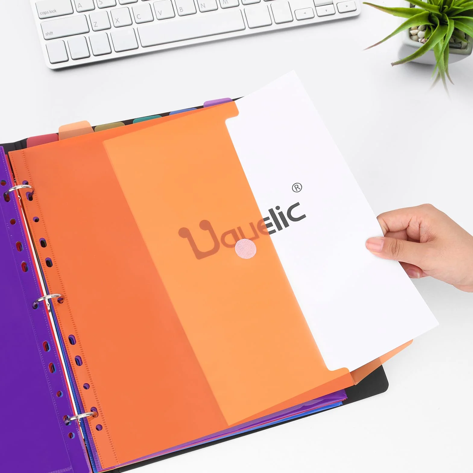 Uquelic Organizer pierścieniowy A4 z 12 dziurkowanymi kieszeniami, ulepszone teczki na dokumenty, portfele Popper, organizer do domowego biura, czarny