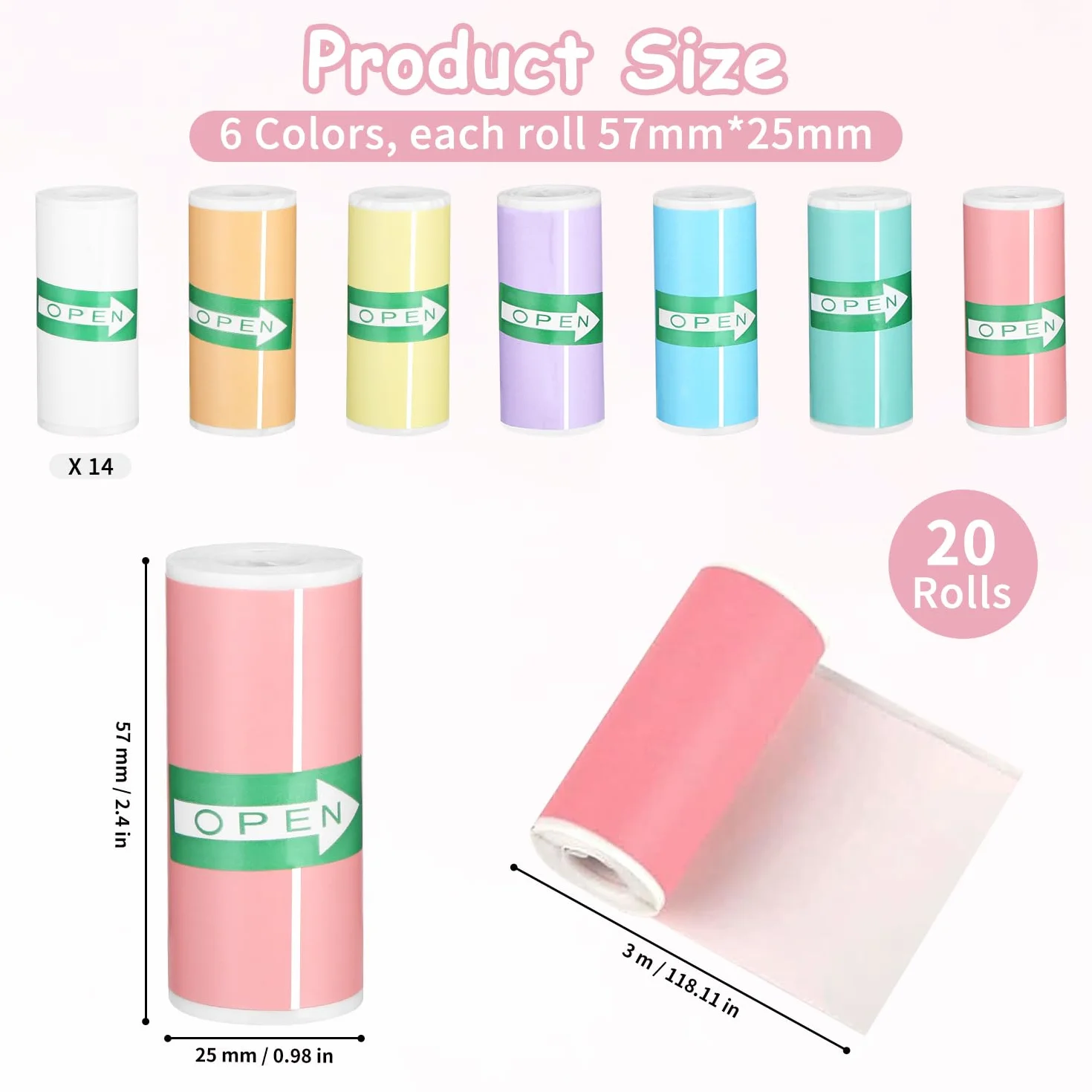 Papier termiczny 57x25 mm 20 rolek do mini drukarek
