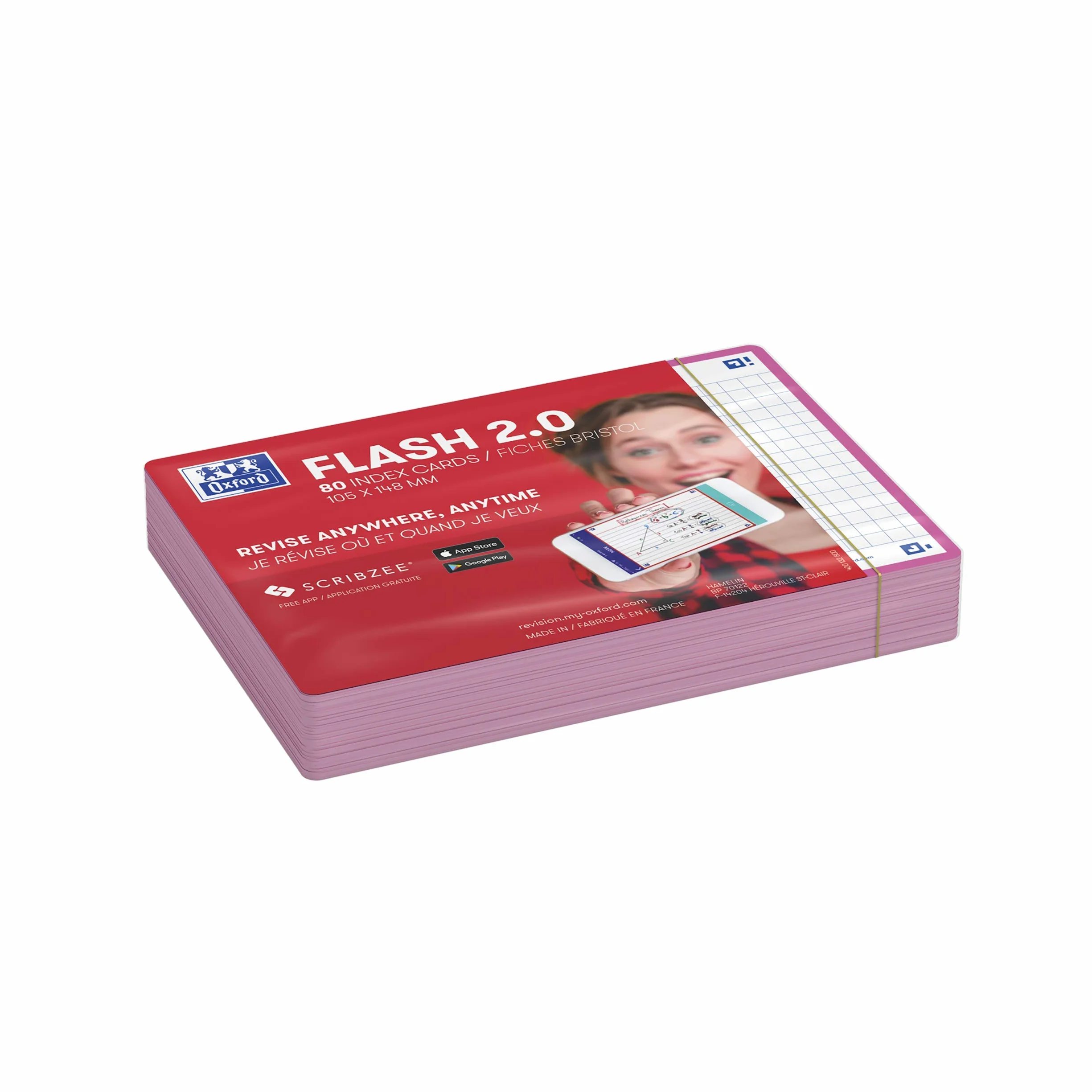 Oxford FLASH 2.0 fiszki A6, fiszki do nauki, 105 x 148 mm, w kratkę, fuksja, 80 arkuszy