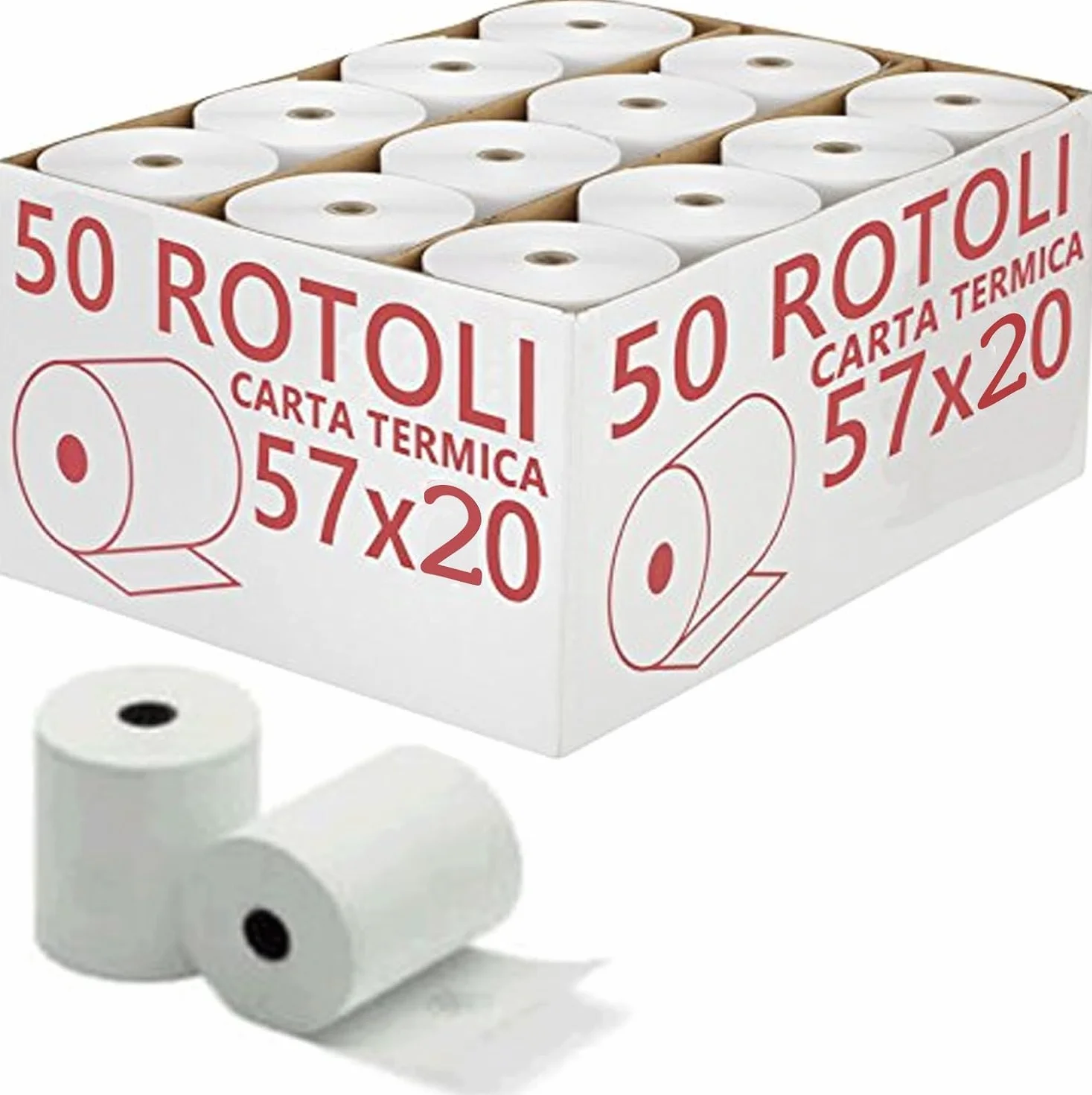 Termiczne rolki papieru 57 mm x 20 m, zestaw 50 sztuk