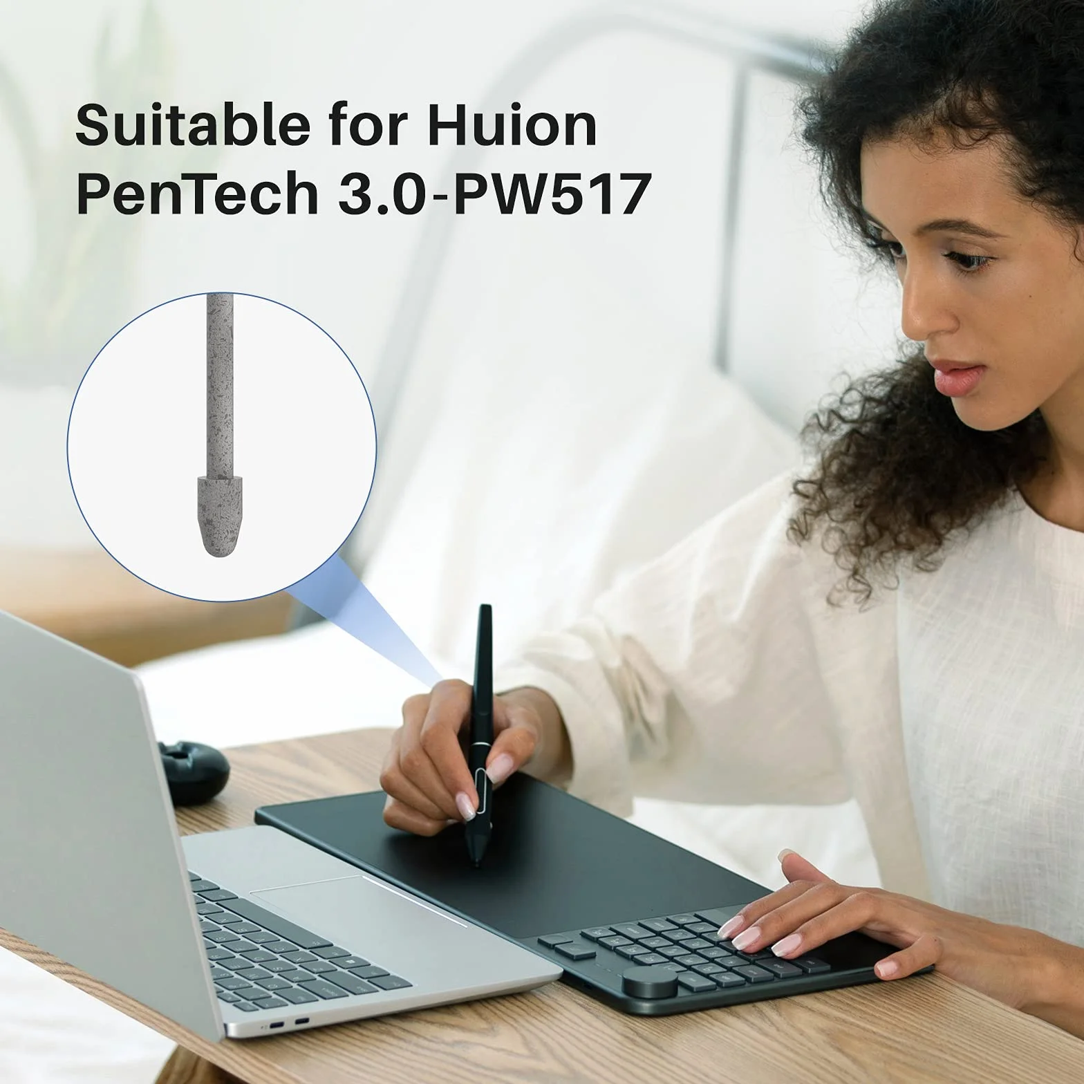 HUION 10 szt. Ulepszone wymienne końcówki filcowe PN05F, kompatybilne z rysikiem PW517 do tabletów do rysowania graficznego