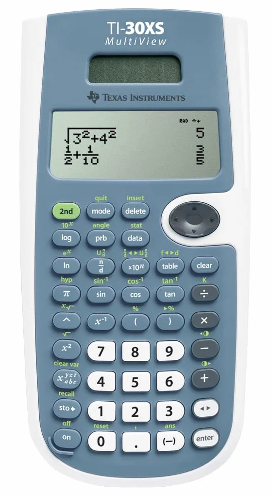 Texas Instruments TI-30XS MultiView kalkulator szkolny z wyświetlaczem 4-liniowym, zasilany energią słoneczną i baterią