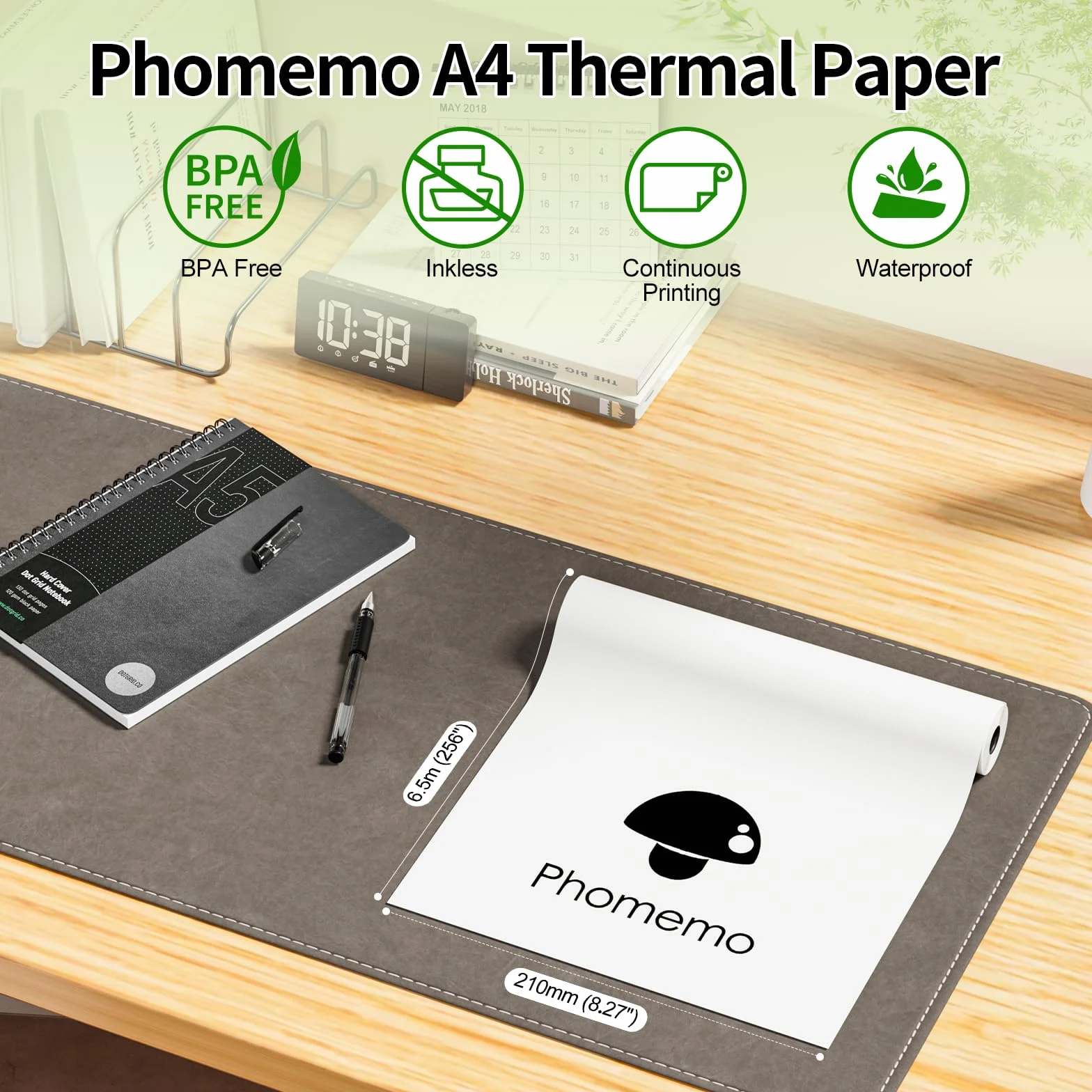 Phomemo Papier termiczny A4 210 mm x 6,5 m kompatybilny M08/P831/M832/M833/M834 4 rolki