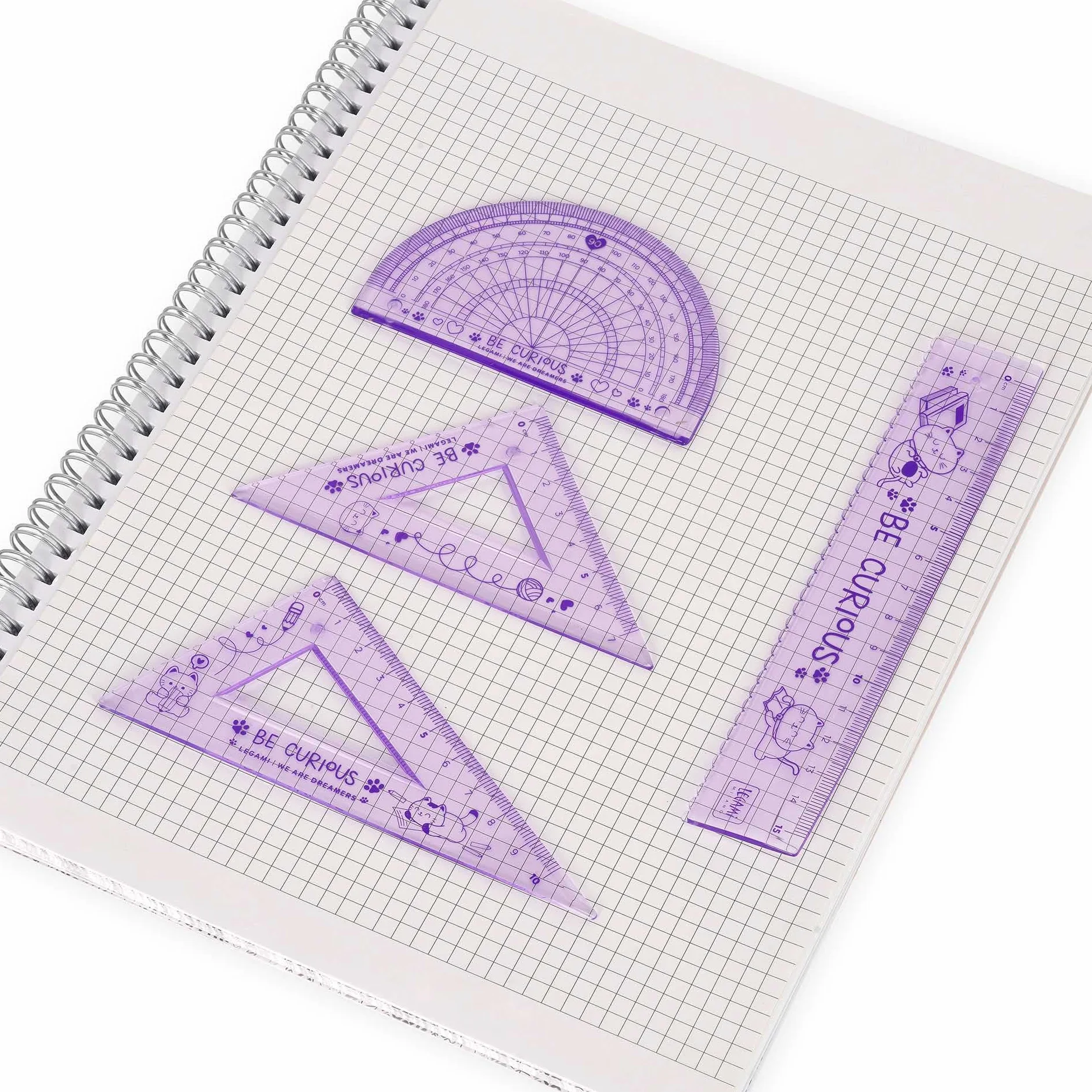Legami - Zestaw geometrii, zestaw linijki 15 cm, zespół 60° 10 cm, kątomierz 180° do szkoły, elastyczny materiał, motyw Kitty