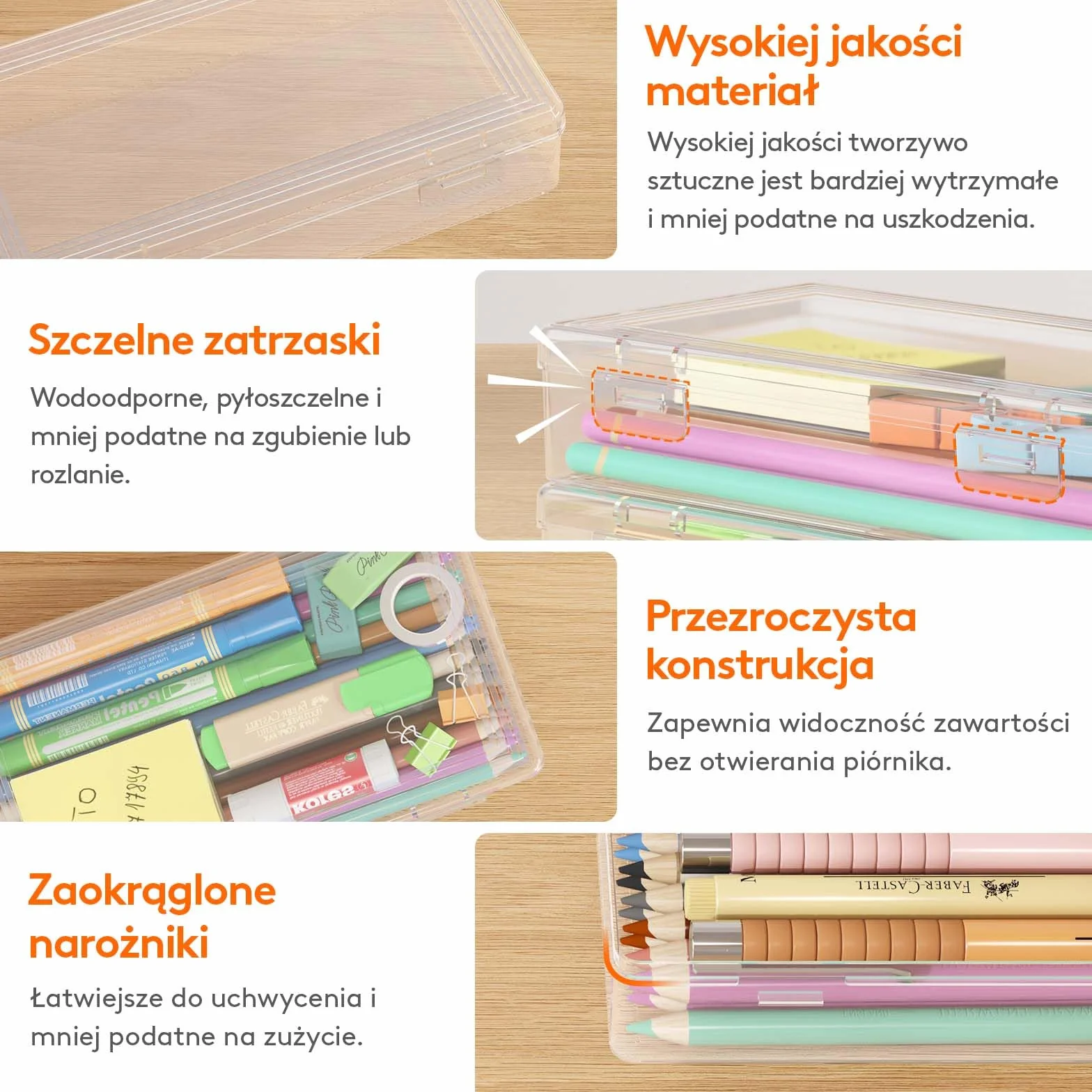 Lifewit Plastikowy piórnik z zatrzaskową pokrywką, twardy piórnik o dużej pojemności, można układać w stos, organizer na artykuły artystyczne, do biura