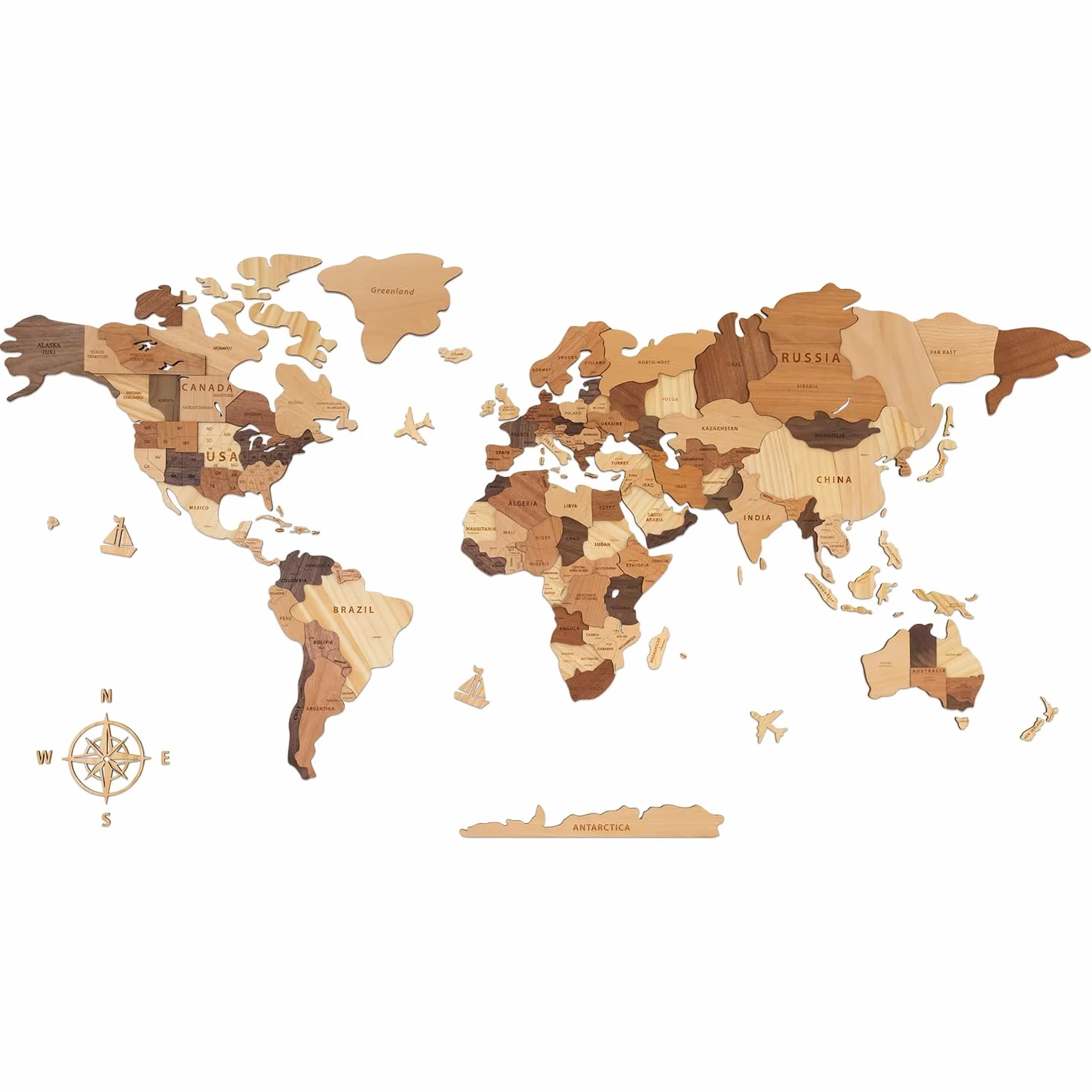 Creawoo Dekoracja Ścienna Mapa Świata 3D, Wielowarstwowa Mapa Drewna, 150 x 85 cm