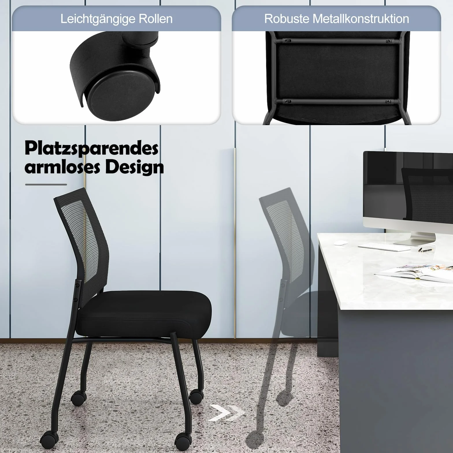 COSTWAY Krzesła konferencyjne zestaw 2 sztuk z kółkami siatkowe oparcie wyściełane siedzisko czarne