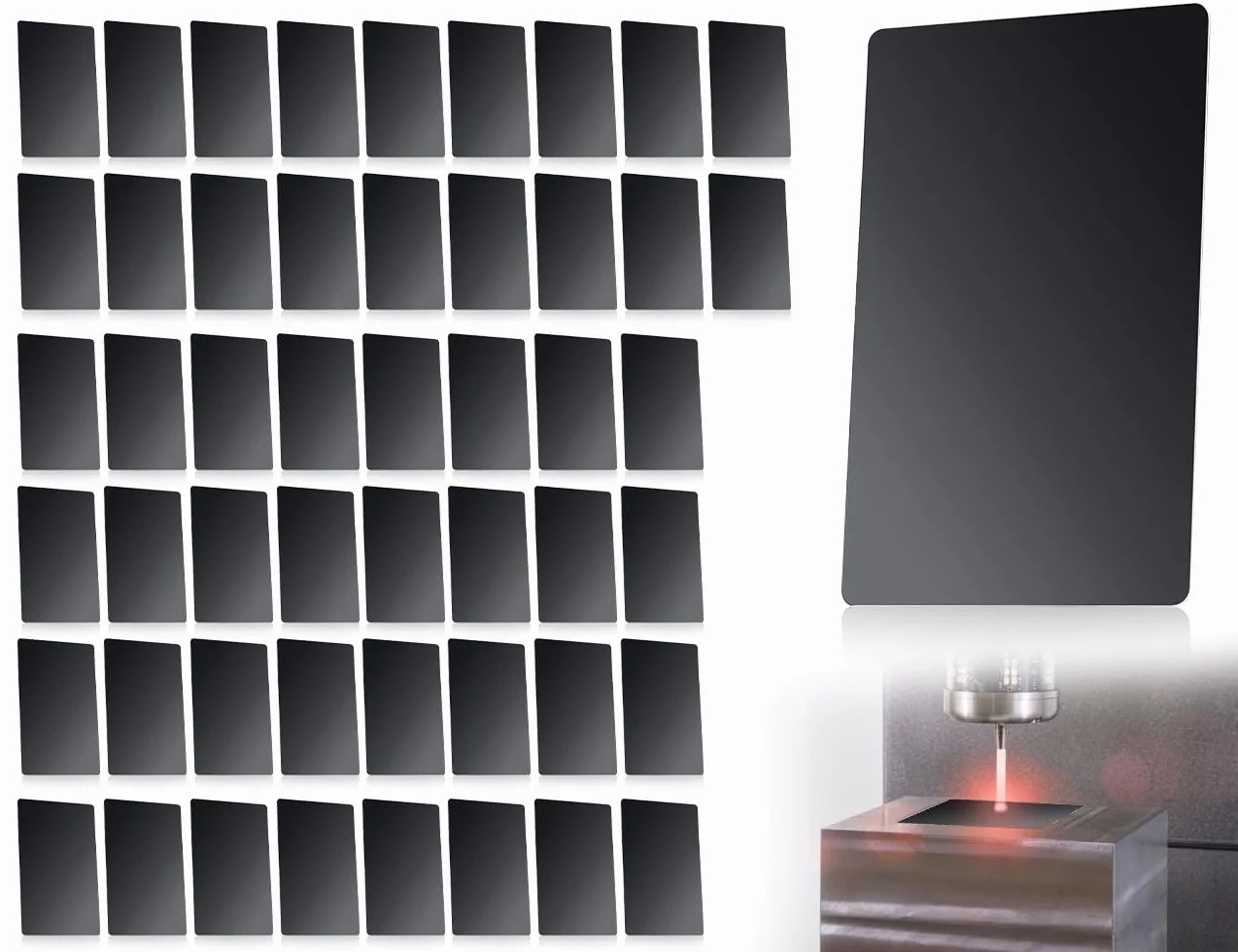 Metalowe wizytówki aluminium czarne grawerowane laserowo 8,6 x 5,4 cm 50 sztuk
