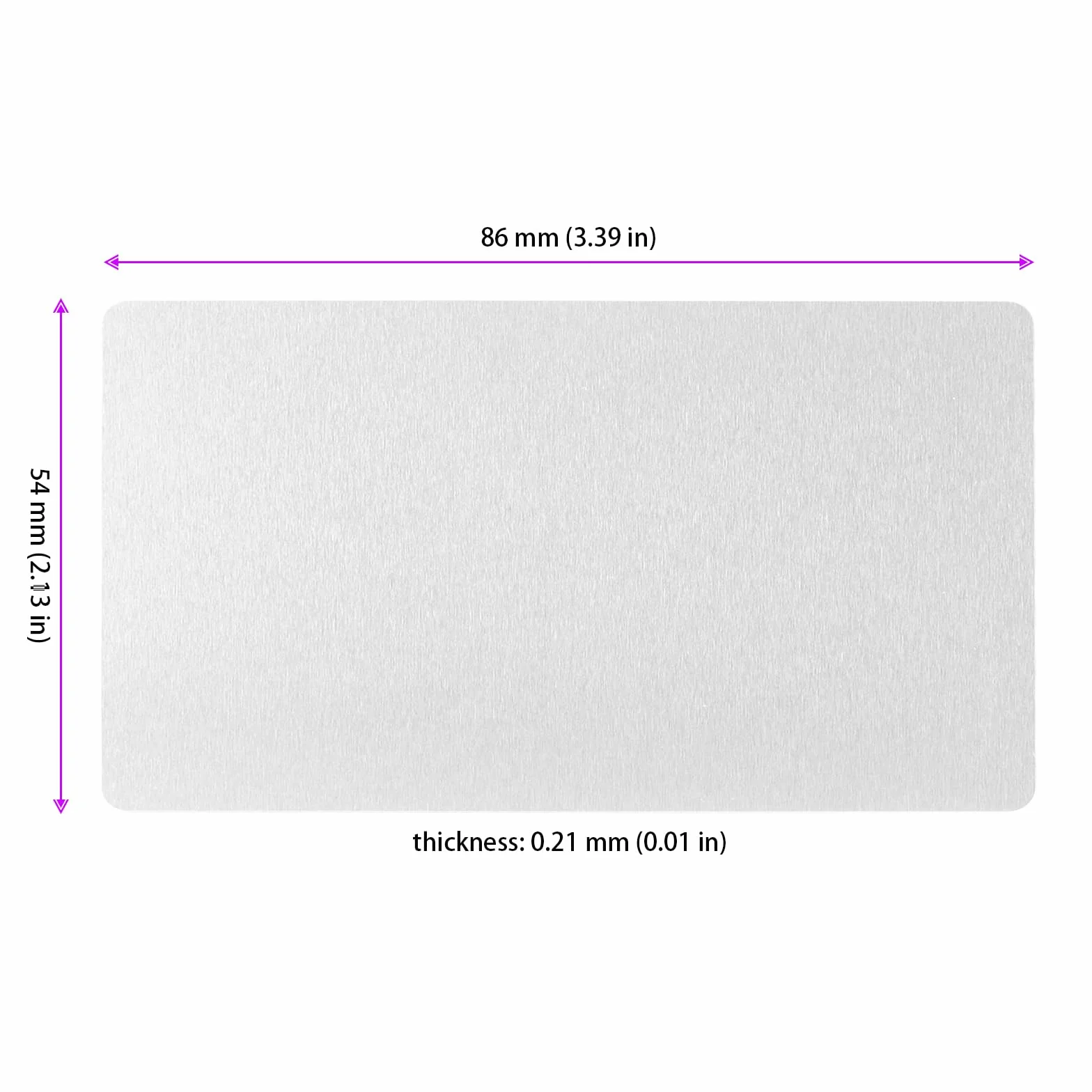 KEILEOHO 150 sztuk aluminiowych wizytówek, puste srebrne, 86 x 54 x 0,21 mm, metalowe wizytówki, aluminiowe puste wizytówki do biura, DIY, karty podarunkowe, oznaczenie laserowe