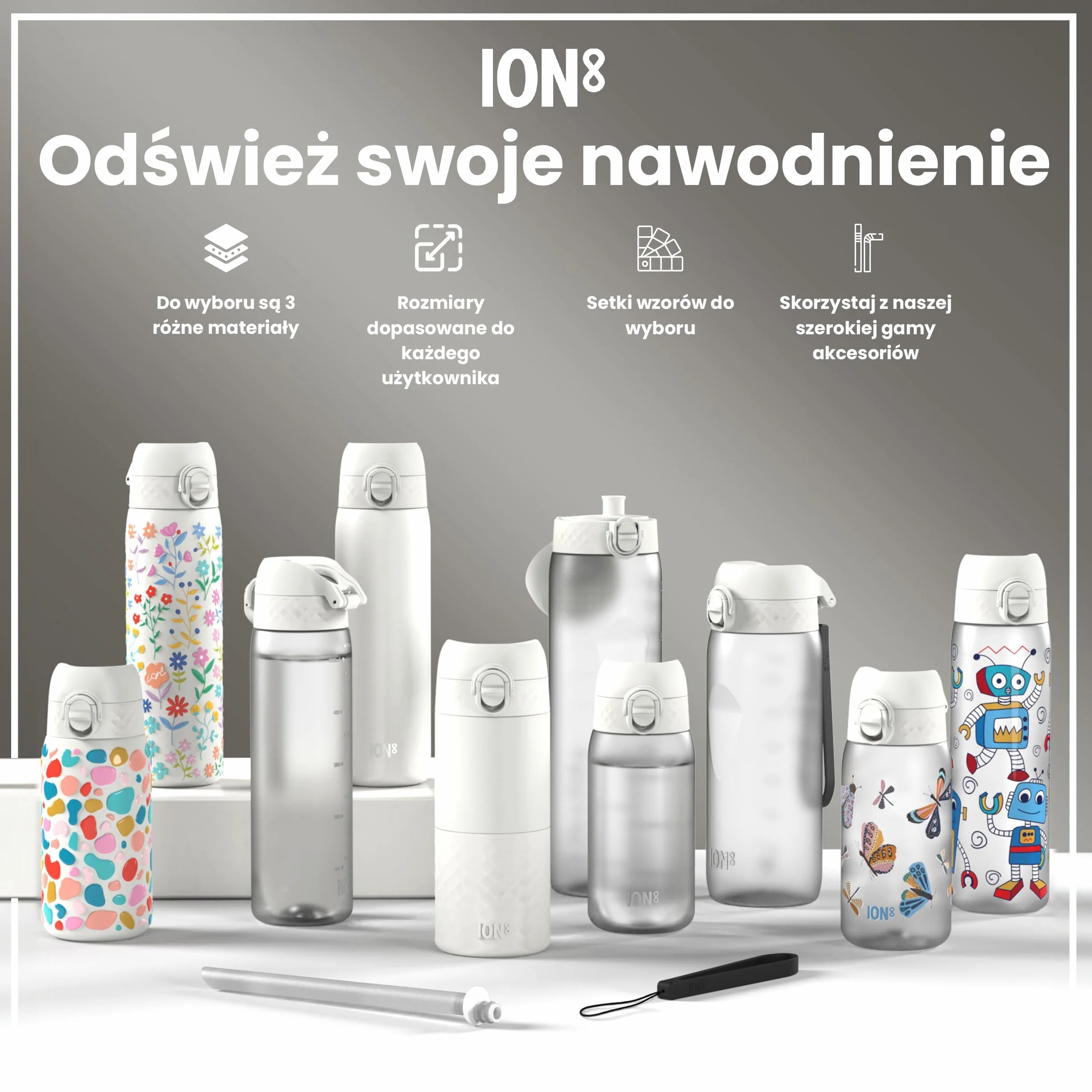 ION8 Butelka dla Dzieci 350 ml Szczelna Bez BPA Można Myć w Zmywarce Wzór Motyle