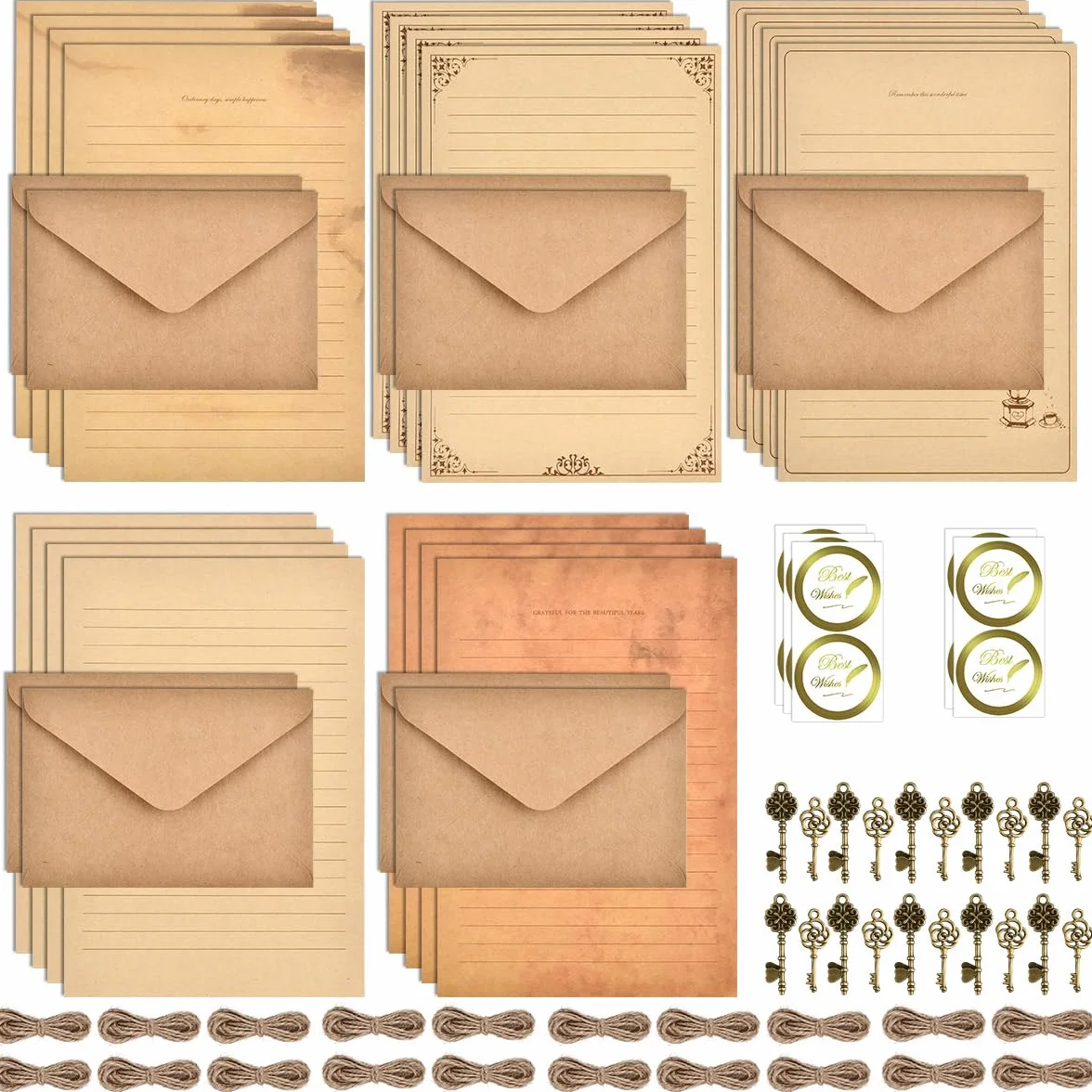 Zestaw papieru listowego i kopert vintage 60 sztuk A5
