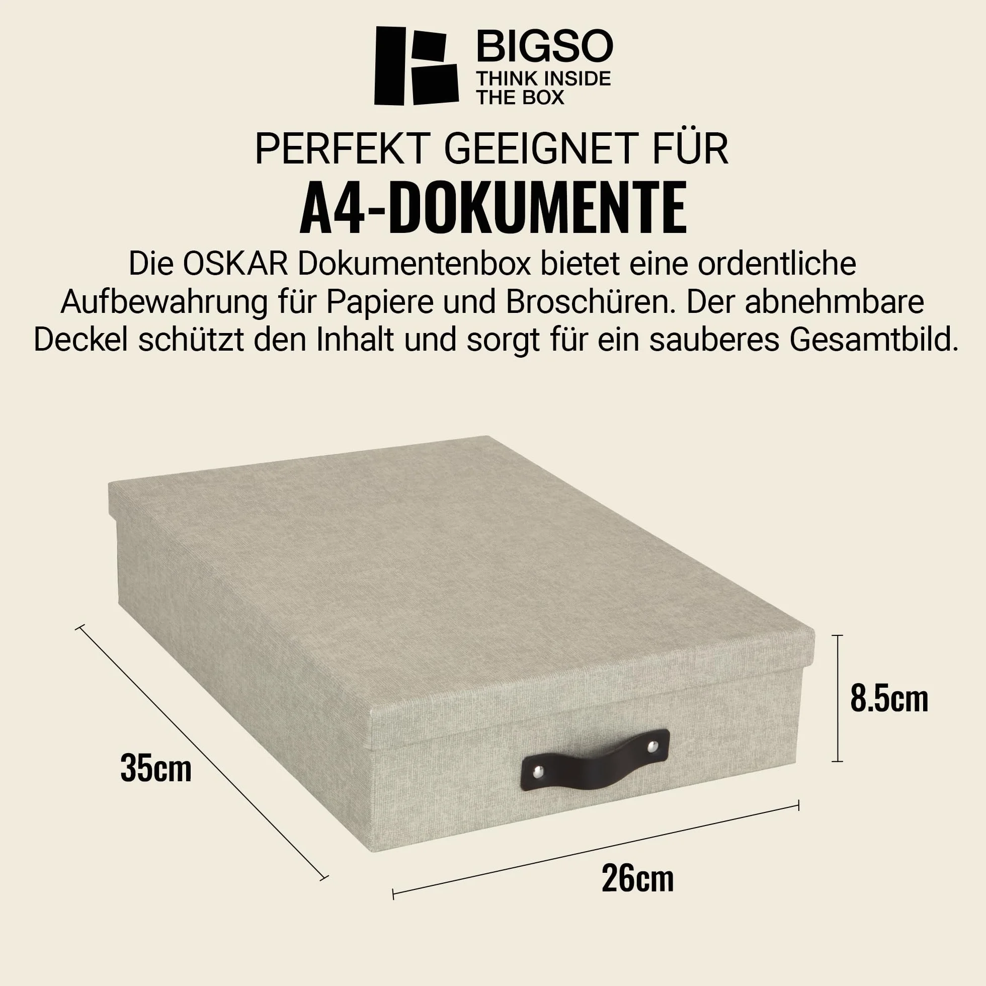 BIGSO BOX OF SWEDEN OSKAR Pudełko na dokumenty A4 płyta pilśniowa papier lniany beżowe