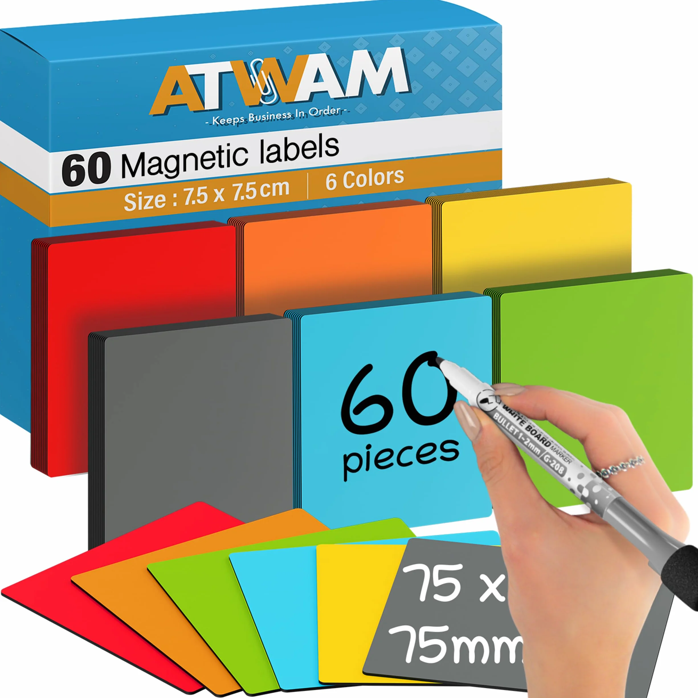 Magnetyczne Zapisywalne Paski 75x75mm 6 Kolorów Scrum Kanban