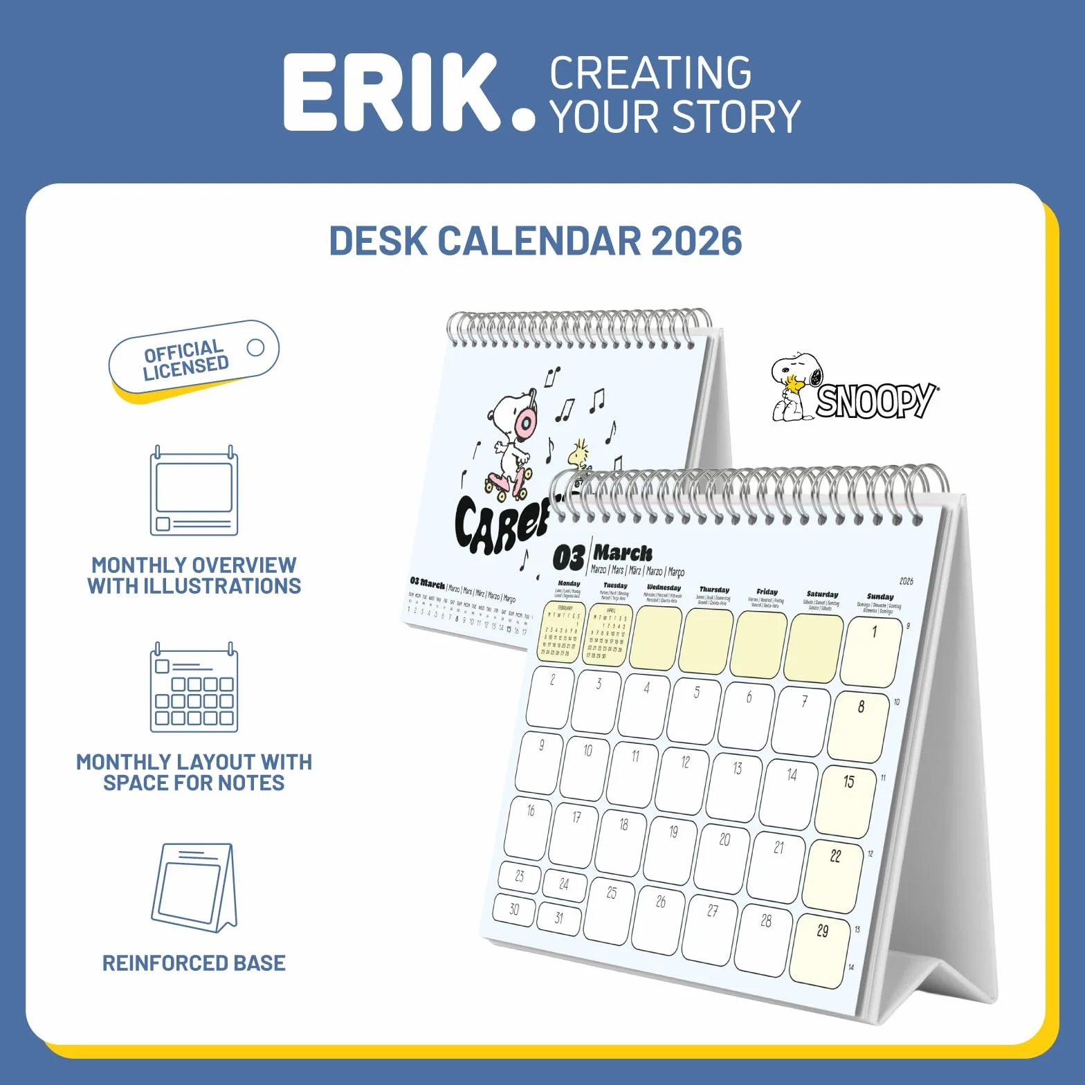 Grupo Erik Desk Calendar 2026 - Snoopy Calendar 2026 Month To View | Monthly Desk Planner, Desktop Gifts Under 10 Pounds | Peanuts Snoopy Gifts For Cat Lovers