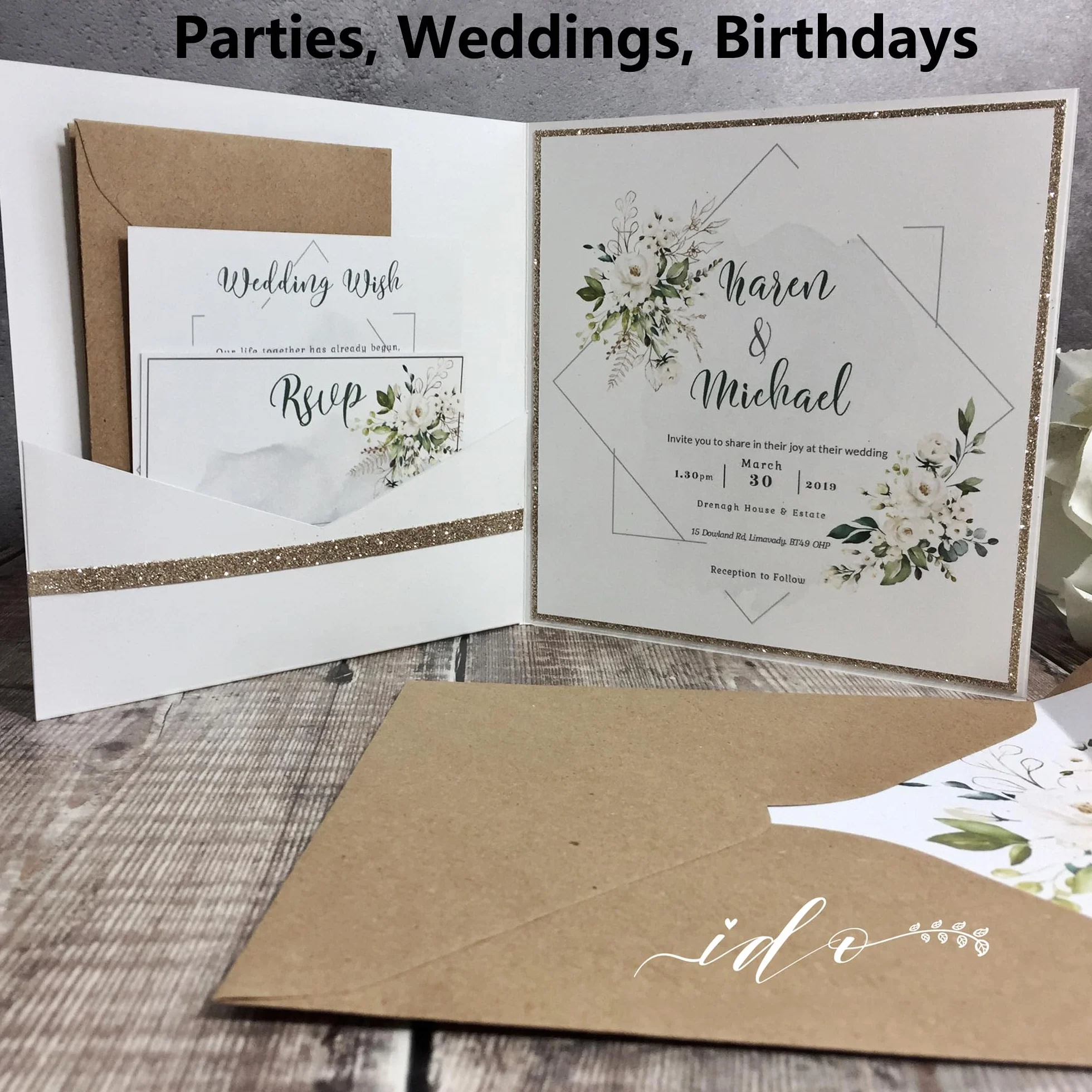 50 sztuk kopert z papieru typu kraft, B6 (17,6 x 12,5 cm), 150 g/m², zaproszenia ślubne o eleganckim wzornictwie, do planowania imprez, projektantów dla miłośników rzemiosła