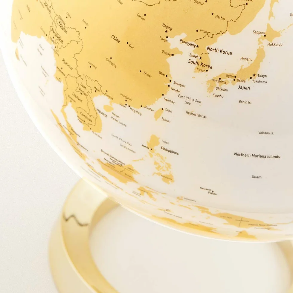 Tecnodidattica MappWorld Light&Colour Metal Gold | jasny, obrotowy, z mapowaniem zaktualizowanej polityki | Designer Light | Średnica 30 cm | Teksty w języku angielskim