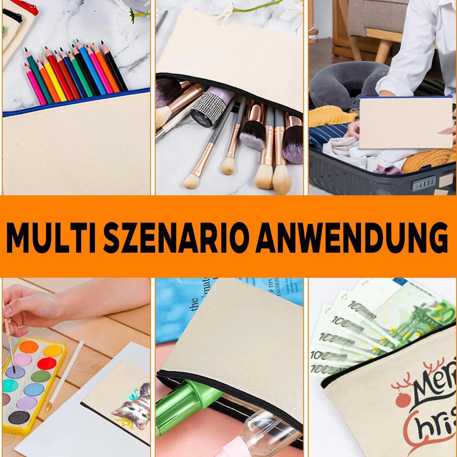 10 sztuk pustych woreczków materiałowych, materiałowy piórnik do malowania, torby kosmetyczne z zamkiem błyskawicznym, wielofunkcyjne torby do malowania i makijażu