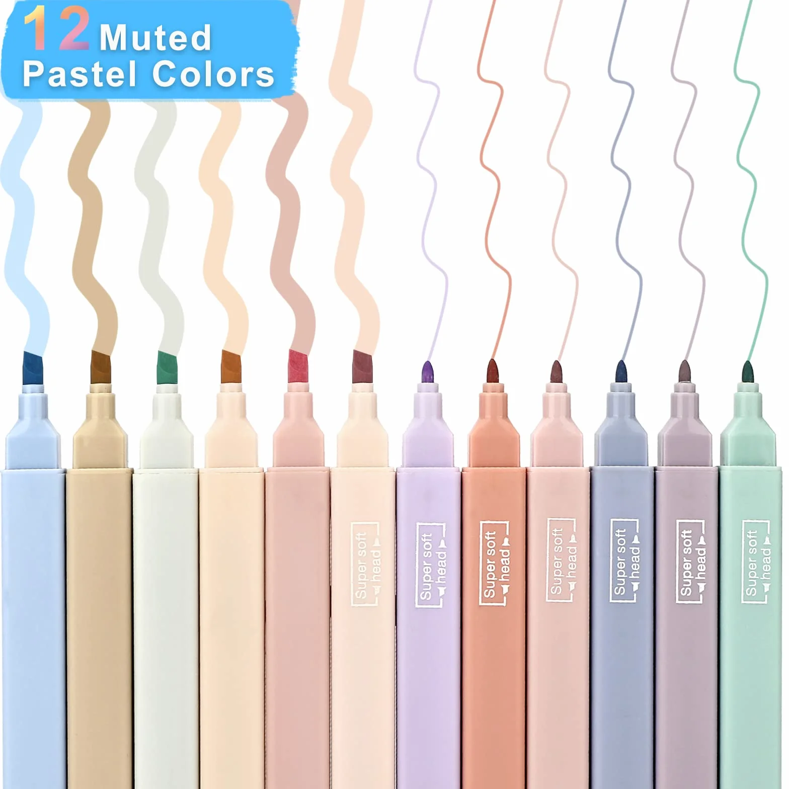 Mkitnvy Dual Tips zakreślacze tekstowe, 12 szt., estetyczne zakreślacze, różne kolory, zestaw pastelowych kolorów, nie wybielać, szybkoschnący, szybki do trzymania, do dziennika, planera biblijnego