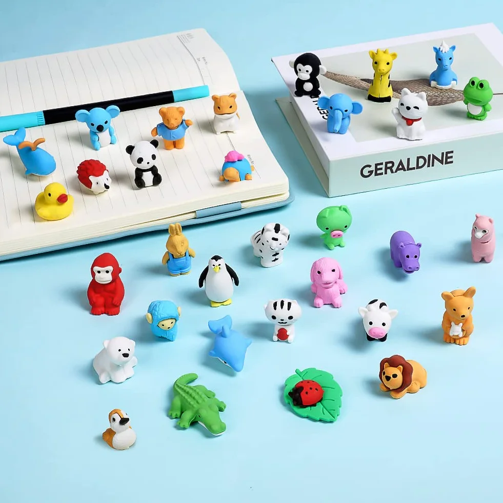 OFFCUP Gumka do ścierania, zestaw 32 sztuk gumek z tworzywa sztucznego, gumka do mazania zwierząt zoo, prezenty dla gości jako prezent urodzinowy i kolorowe, zabawne