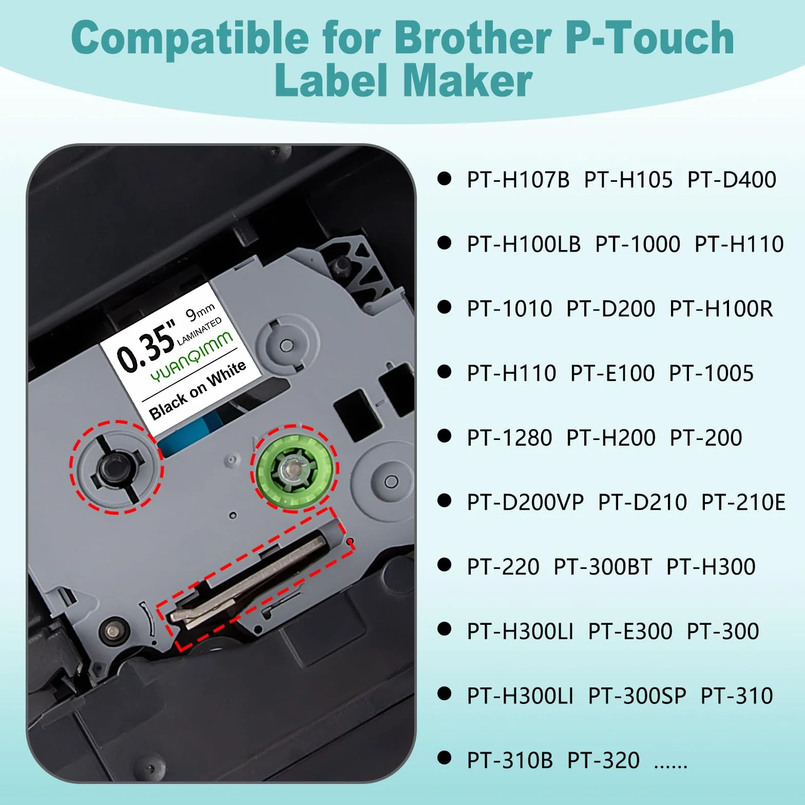 Compatible TZe221 TZe-221 TZ221 TZ-221 for Brother P-touch Label Tape 9mm Black on White Tape for Ptouch PT-D400 PT-H100LB PT-H105 PT-D200 PT-1000 PT-H110 PT-H101 PT-H107B PT-D210, 3-Pack