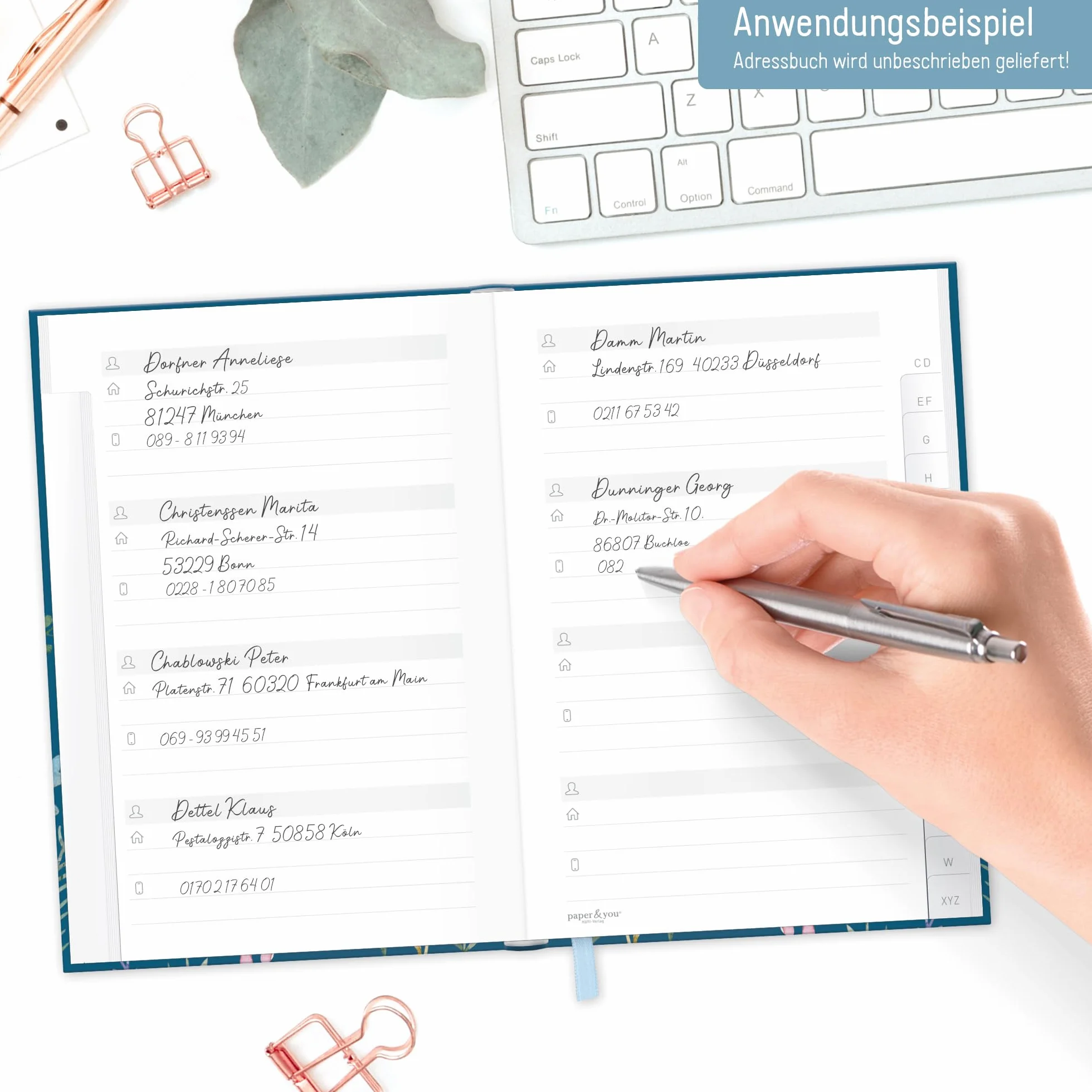Książka adresowa paper&you® A6+ z indeksem A-Z, papier premium 120 g/m² Happy Flower