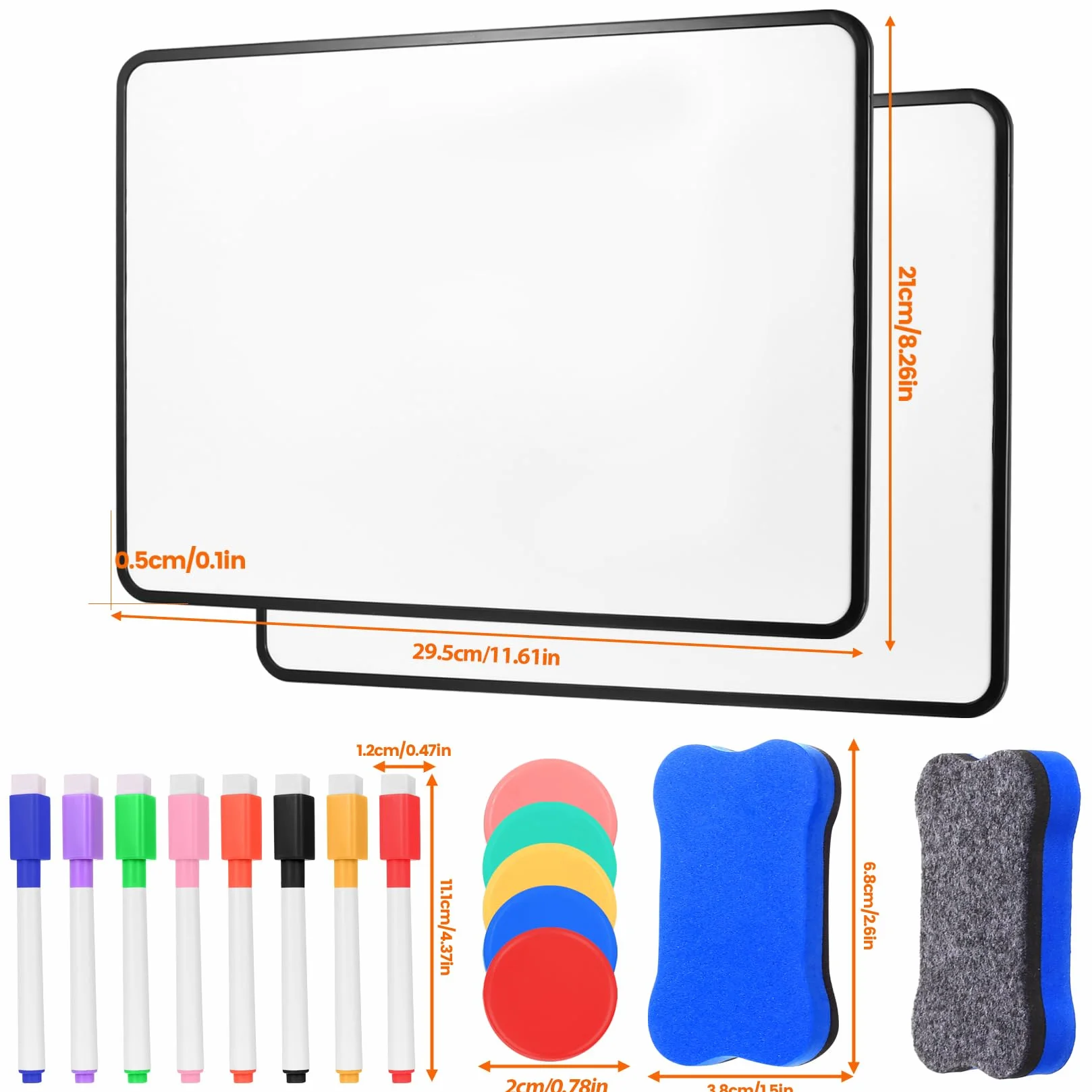2 szt. małej tablicy w formacie A4, dwustronne tablice suchościeralne, mini tablice suchościeralne i magnetyczne długopisy do tablic suchościeralnych z gumką i magnesami, do szkoły, domu, biura, klasy
