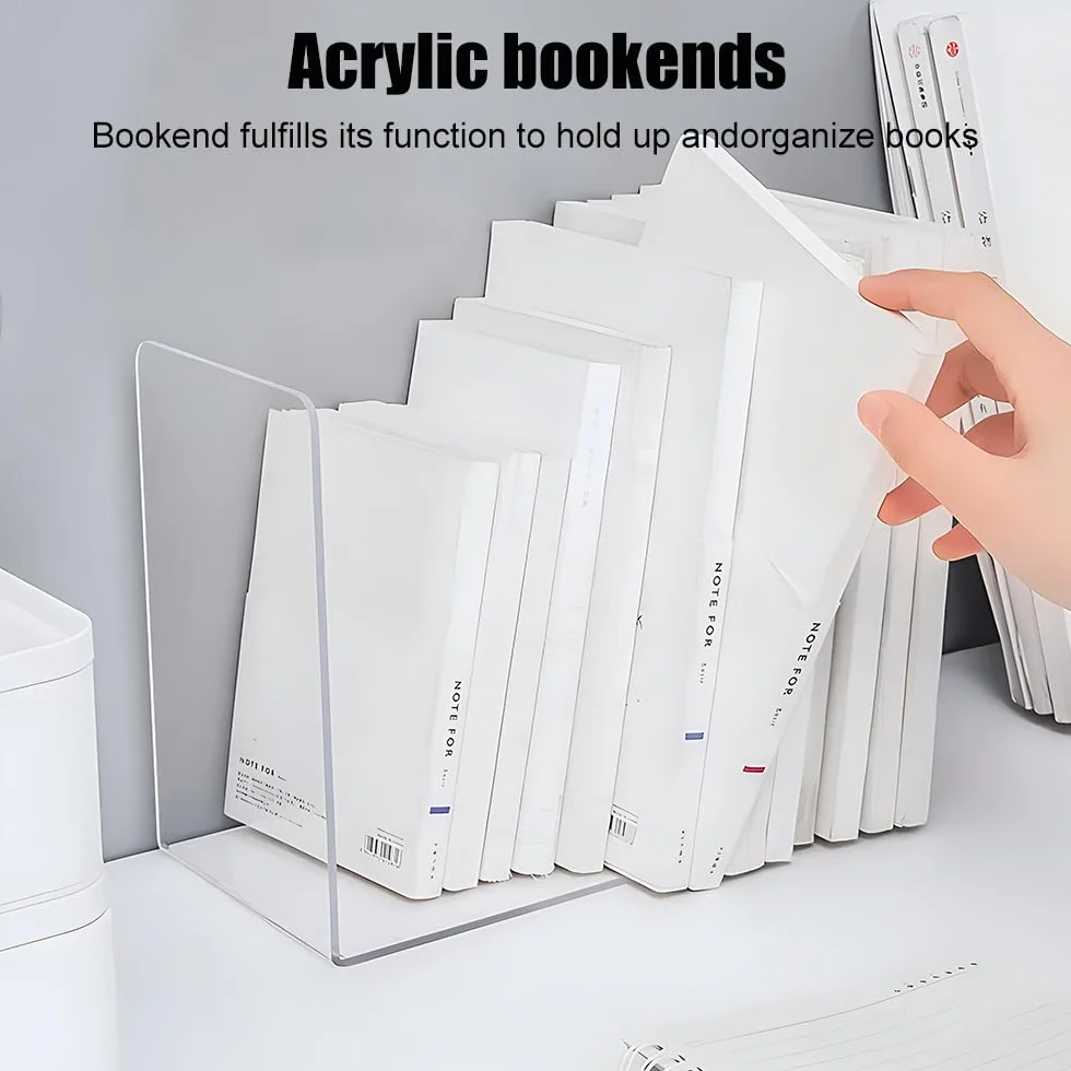 Zestaw stojaków na książki 4 przezroczyste akrylowe podpórki do książek. Nadaje się do szkoły, domu, biura, biblioteki, sypialni i organizacji biurka