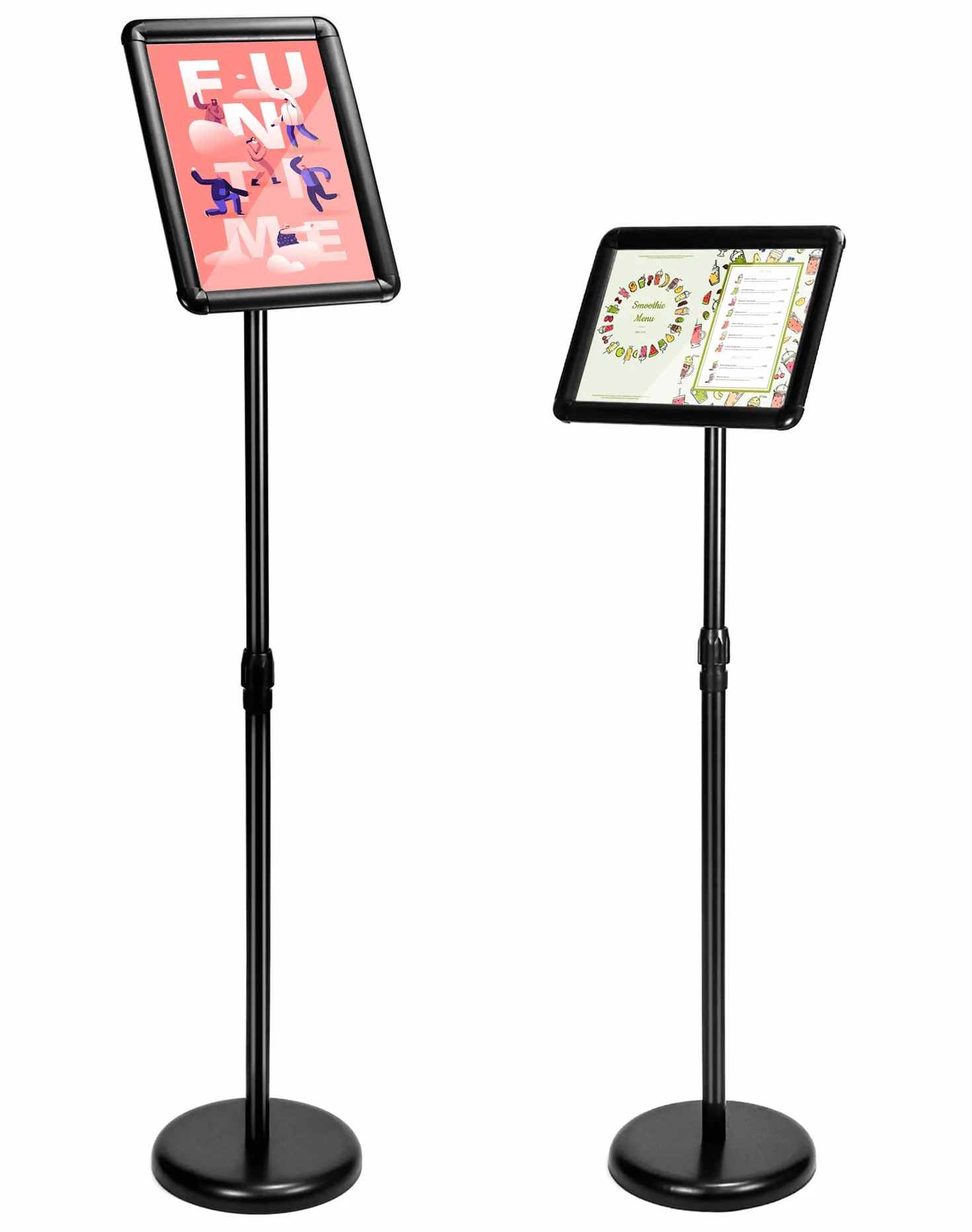 QWORK Stojak informacyjny A4 Aluminiowy Obrót 360° Regulacja wysokości 75-120 cm Czarny