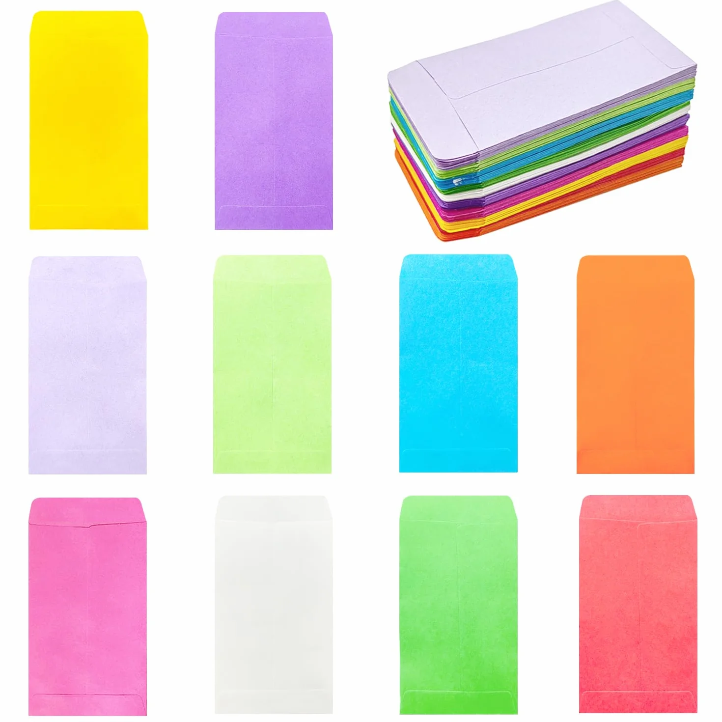 100 szt. Małe koperty, wielokolorowe koperty na pieniądze Koperty z nasionami Kraft Mini koperty Kolorowe koperty na nasiona Monety Prezenty pieniężne Zarobki Koraliki (10x6 cm / 3,9x2,4 cala)