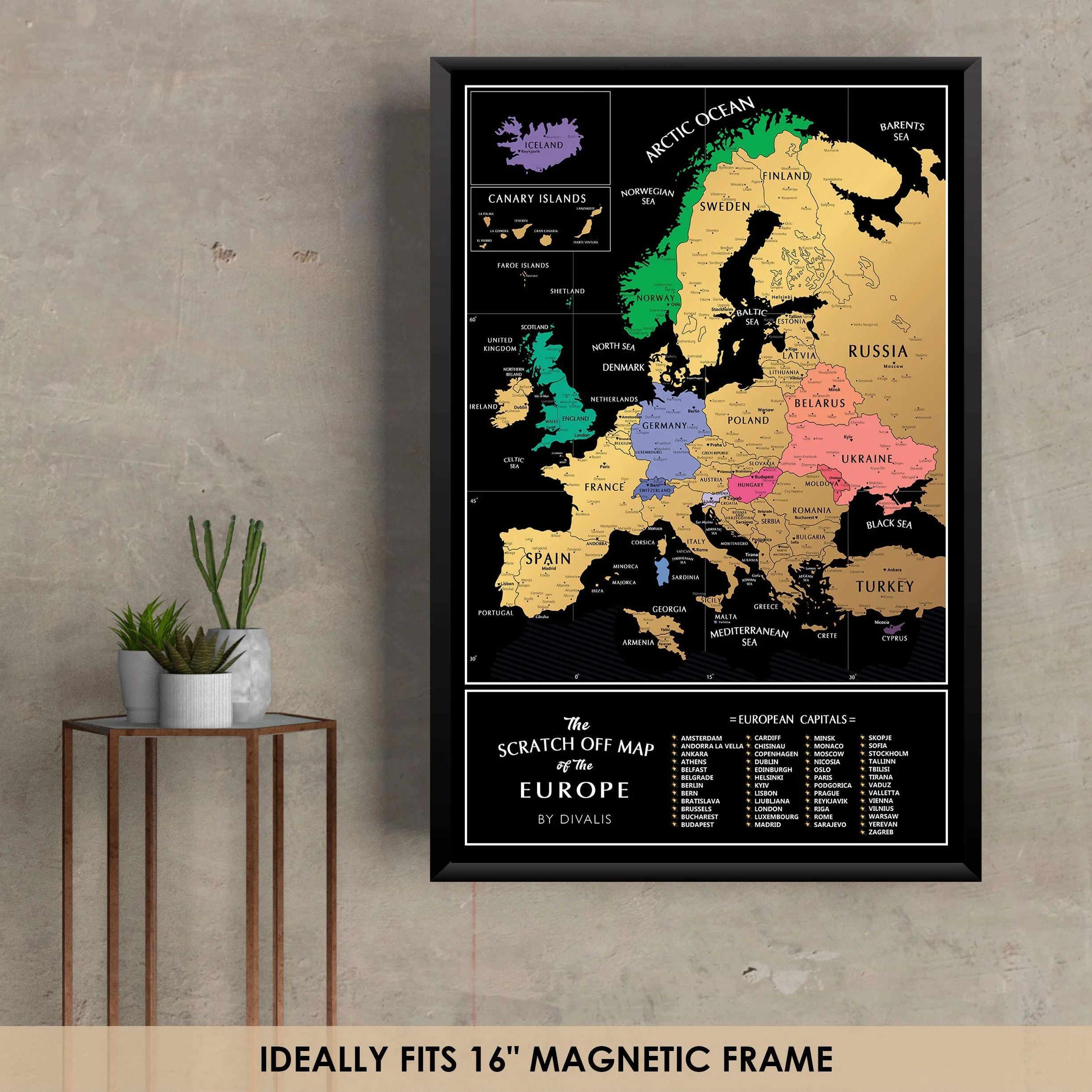 Mapa Europy do zdrapywania 24x16 plakat z miastami czarno-złota przypinka podróżne mapy ścienne Europa z drapakiem