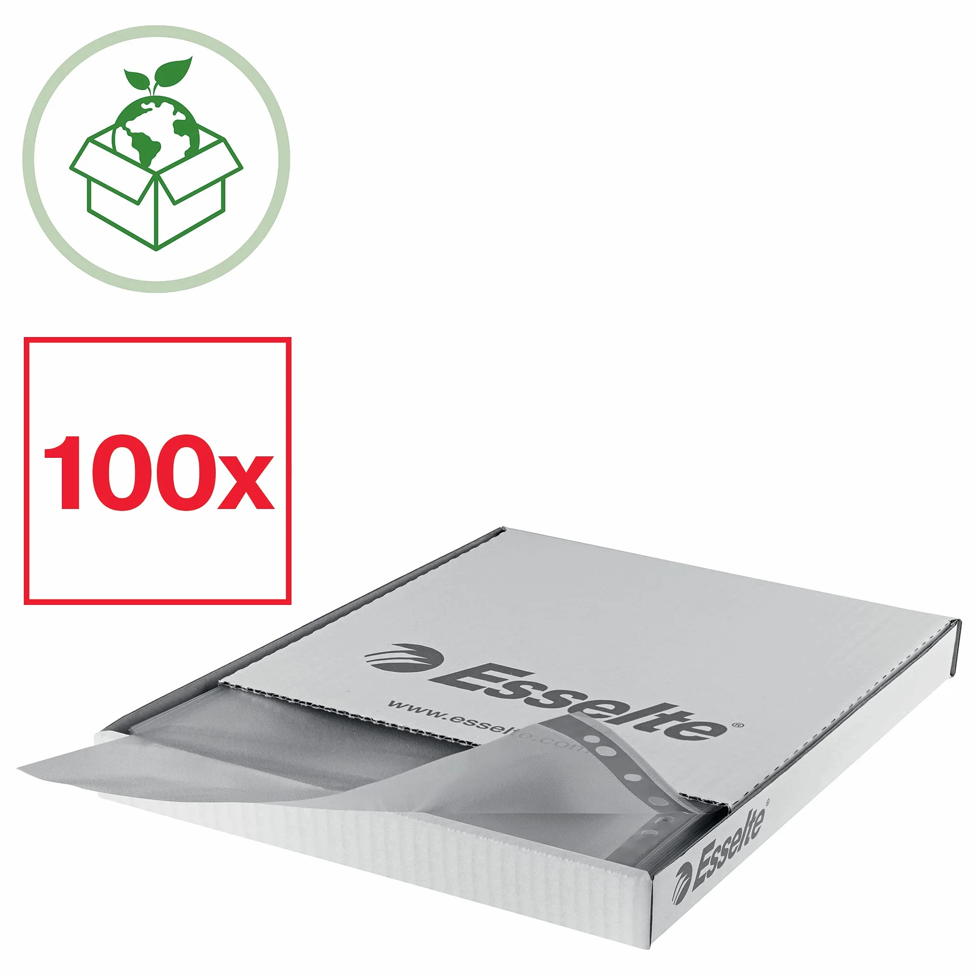 Esselte Premium dziurkowane kieszenie A4, 100 kieszeni foliowych, przezroczyste kieszenie A4 dziurkowane, idealne do segregatorów i segregatorów pierścieniowych (100 sztuk), 628531