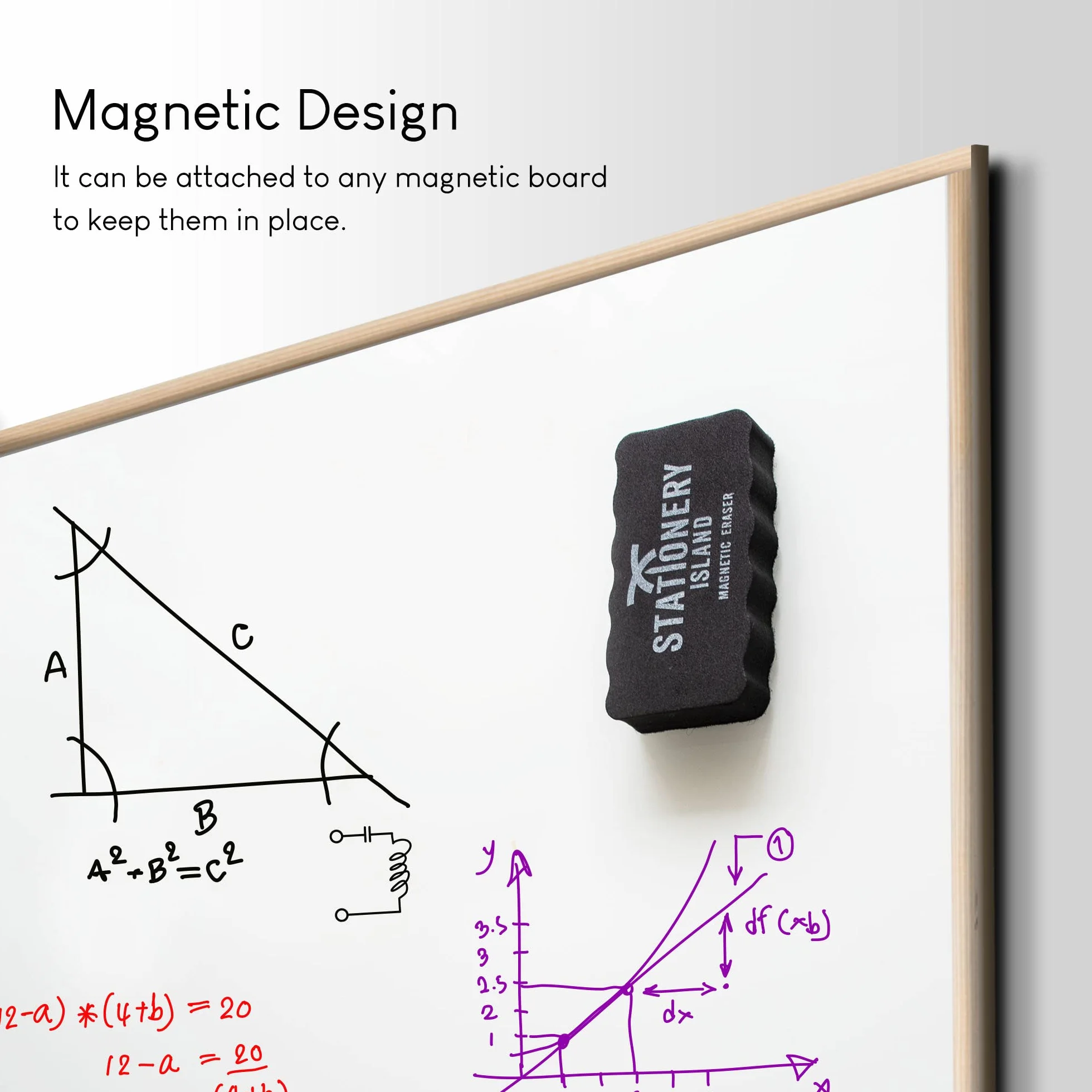 Stationery Island gumek magnetycznych w kolorze czarnym. Magnetyczna gumka do tablic suchościeralnych. Do wycierania białych tablic, tablic kredowych, tablic szklanych i tablic do notatek (1 opakowań)