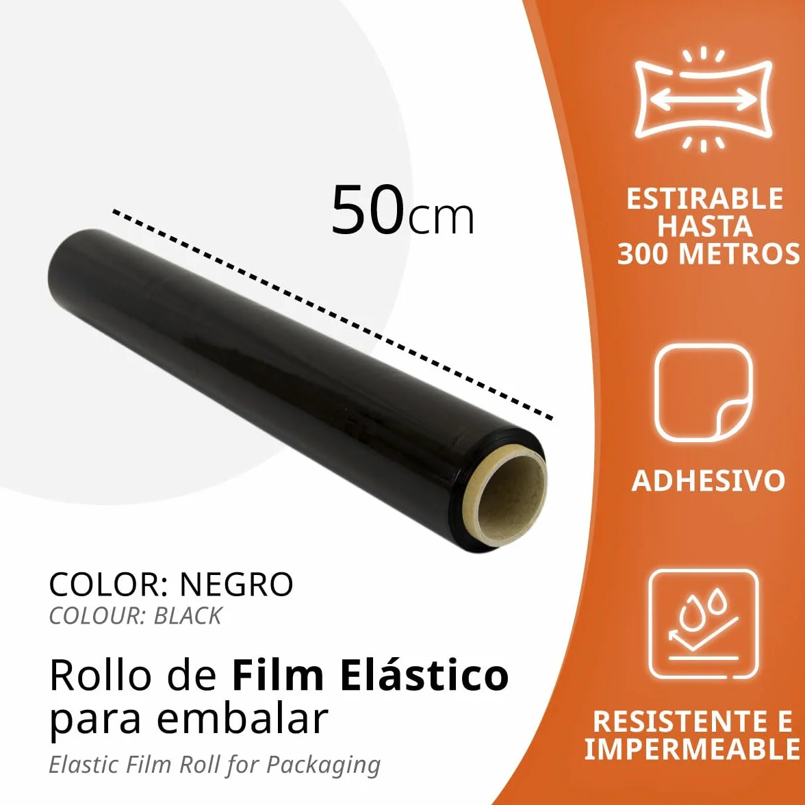 Folia stretch do pakowania 50 cm x 300 m czarna ręczna rolka