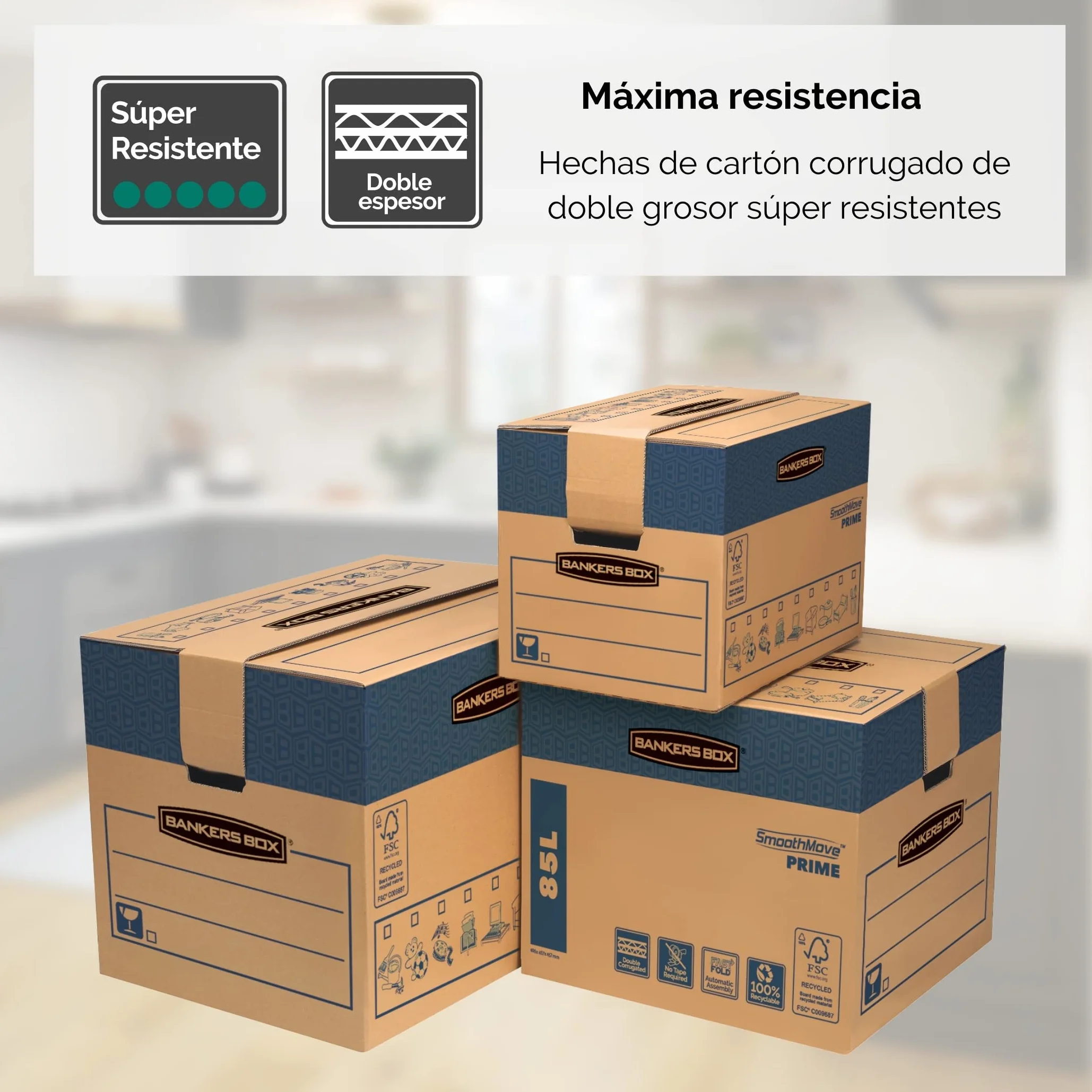 Fellowes Bankers Box Smoothmove Heavy Duty 6205201 Pudło, Brązowy/Niebieski, 40,6 x 30,4 x 30,4 cm, 5 Sztuk